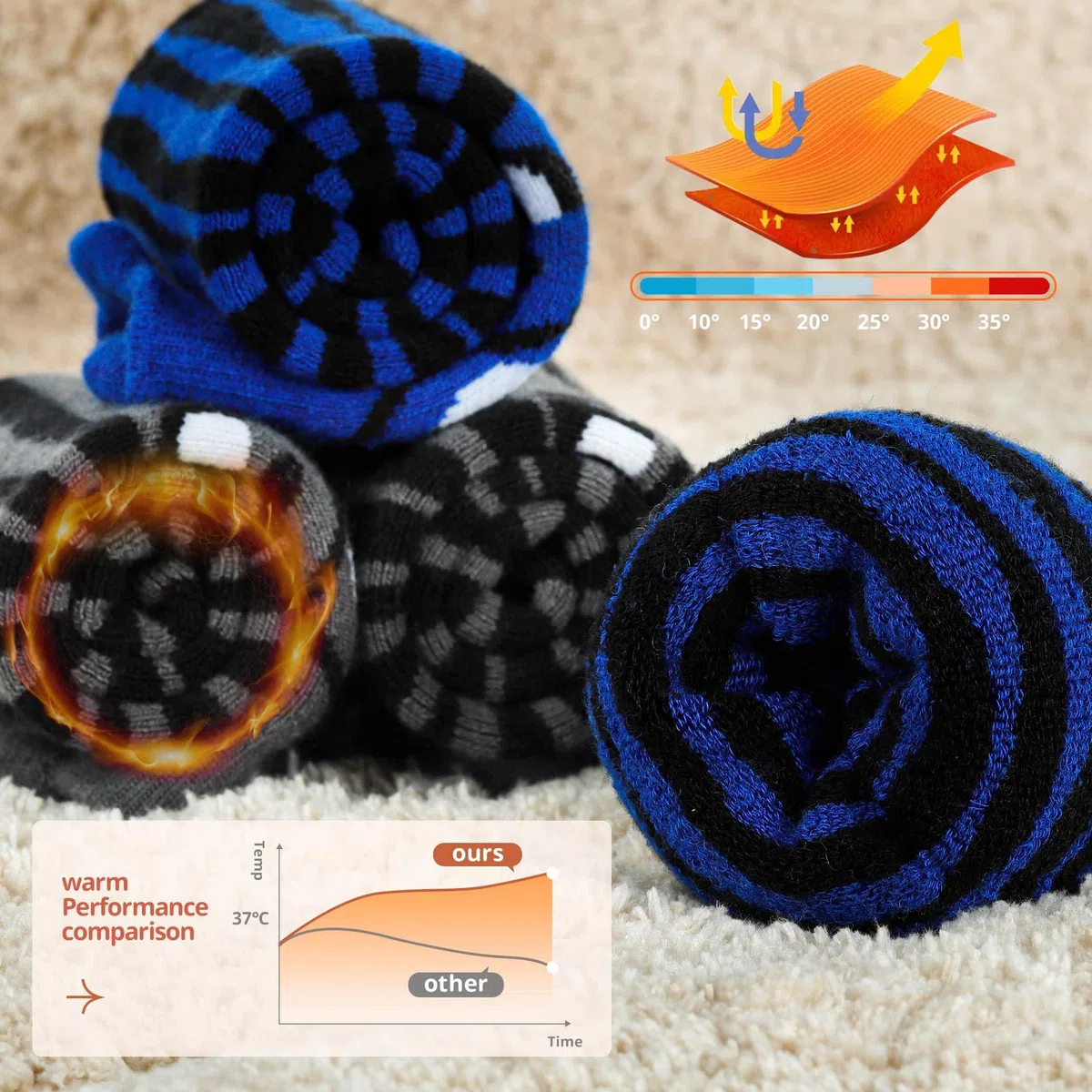 Muezna Lot de 2 paires de chaussettes de ski en laine mérinos pour enfants, garçons et filles, chaussettes thermiques d'hiver, chaussettes de sport, chaussettes de sport, chaussettes épaisses pour le