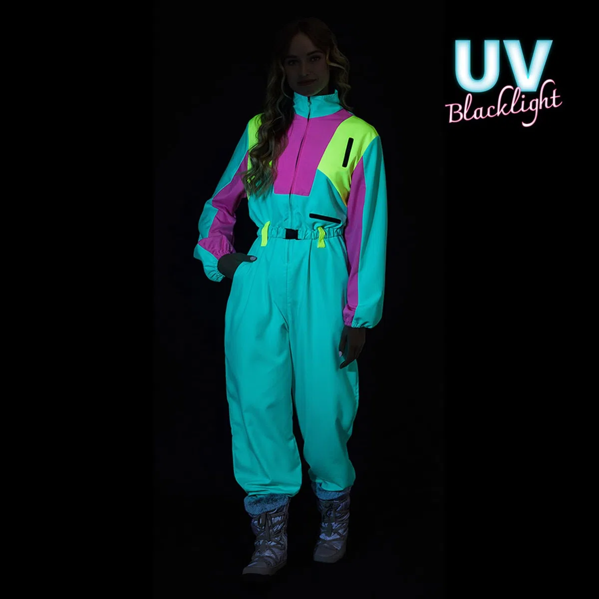 Boland Combinaison de ski rétro, lumière noire, années 80, costume femme, vêtements de ski et de fête