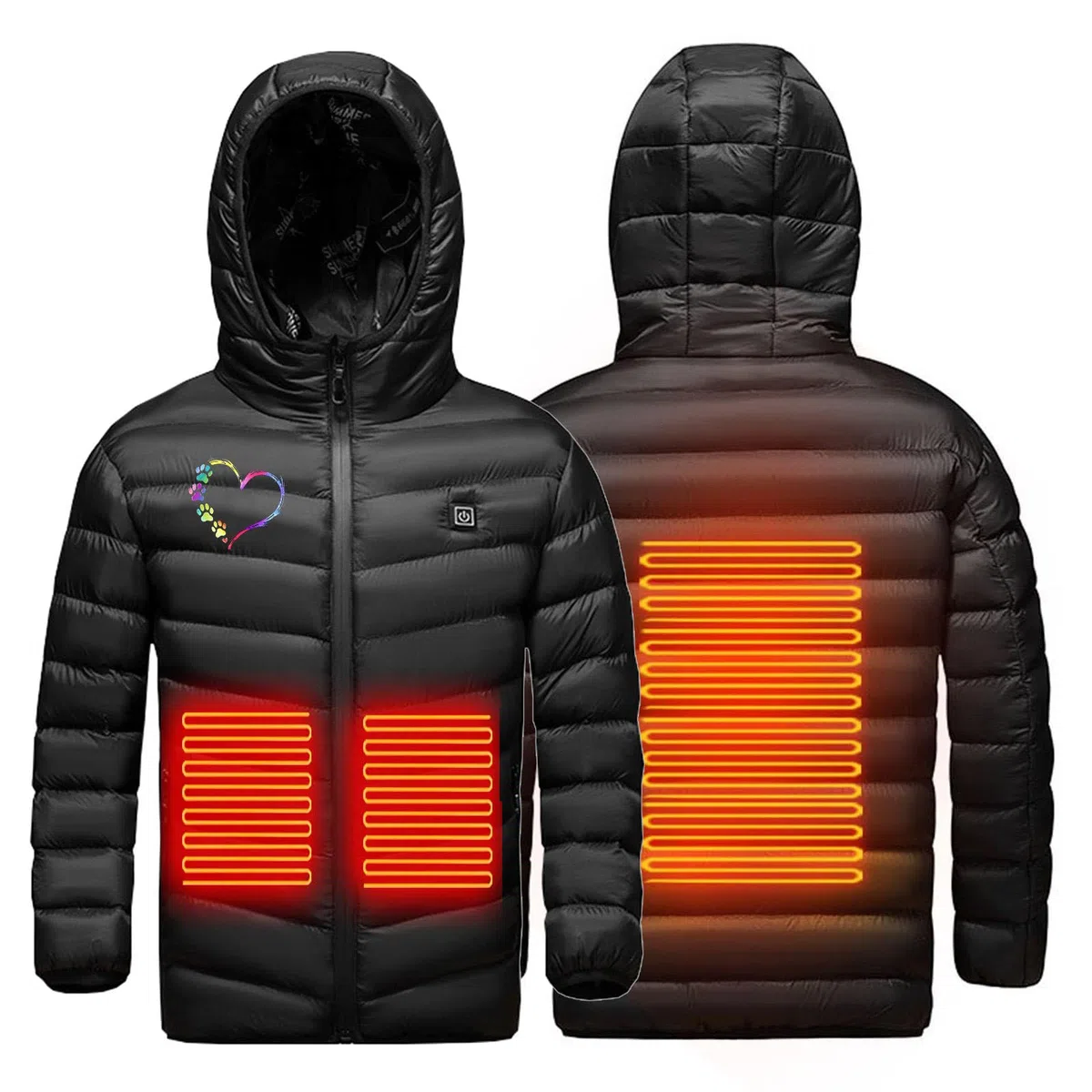 USB Manteau Chauffant Enfant Garçons Filles Hiver Blouson Chauffant Intelligent Imperméabiliser Imprimé avec Plusieurs Zones de Chauffage et Zips pour enfant 4 ans à 15 ans-Lavable en Machine