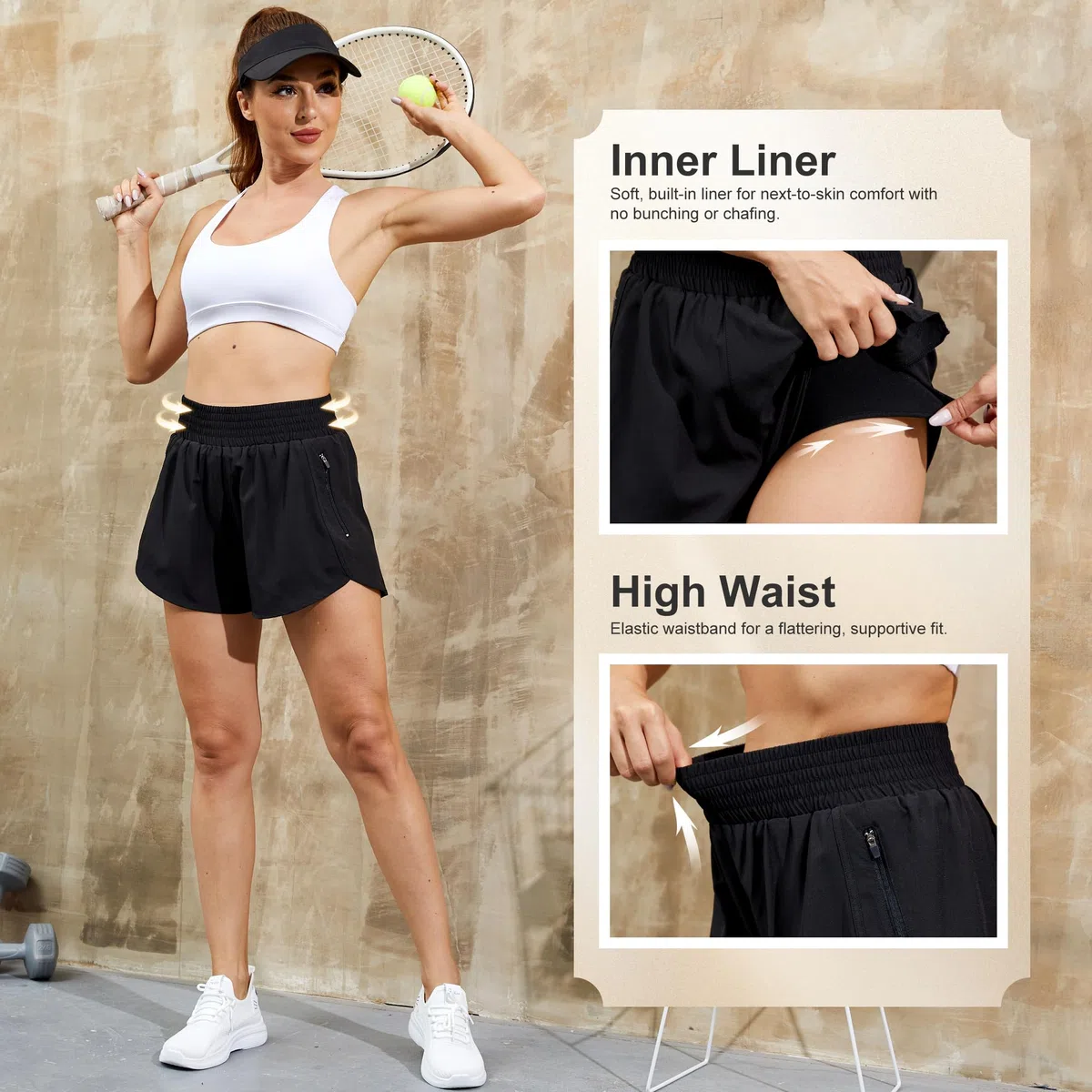 Lot de 3/5 shorts de sport pour femme - Short de sport court avec poche zippée - Pour l'été - Respirant - Séchage rapide - Pour la course, le fitness, le yoga