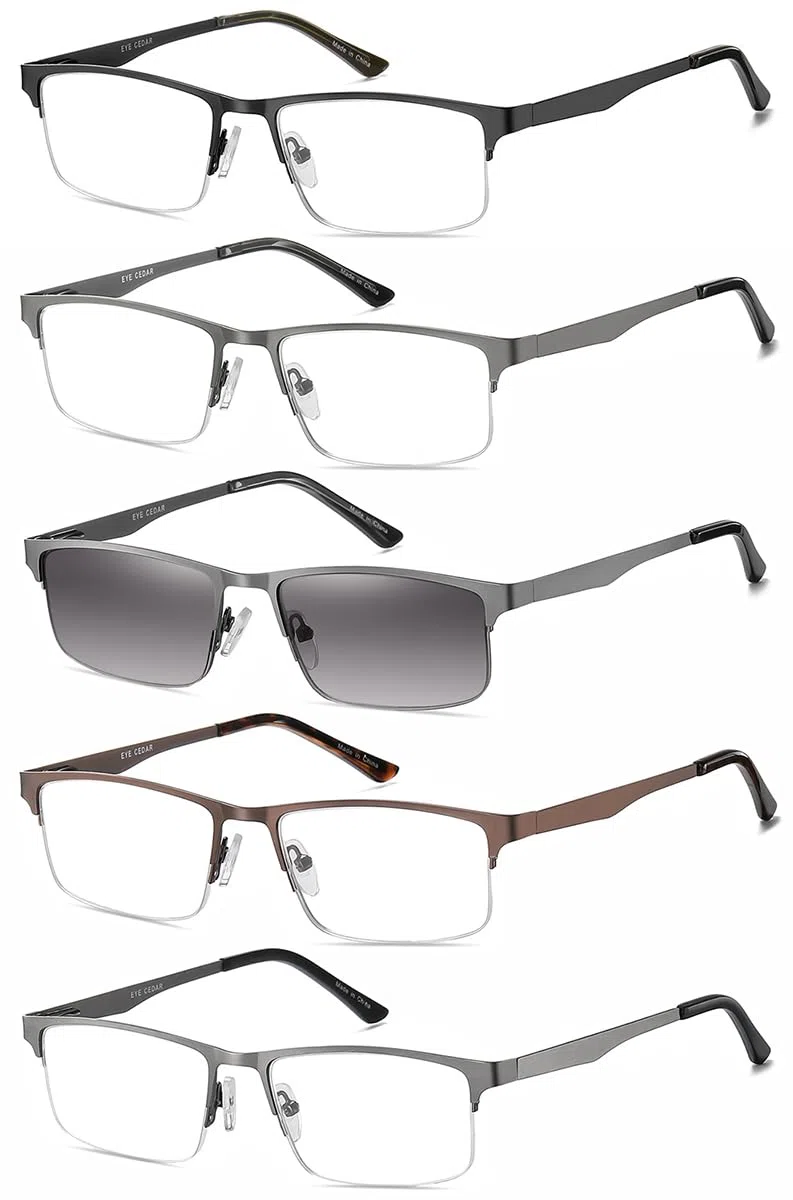 Eyecedar Amcedar 5 Paires Lunettes de Vue Lecture Hommes Rectangulaire style de cadre Acier Inoxydable Materiaux