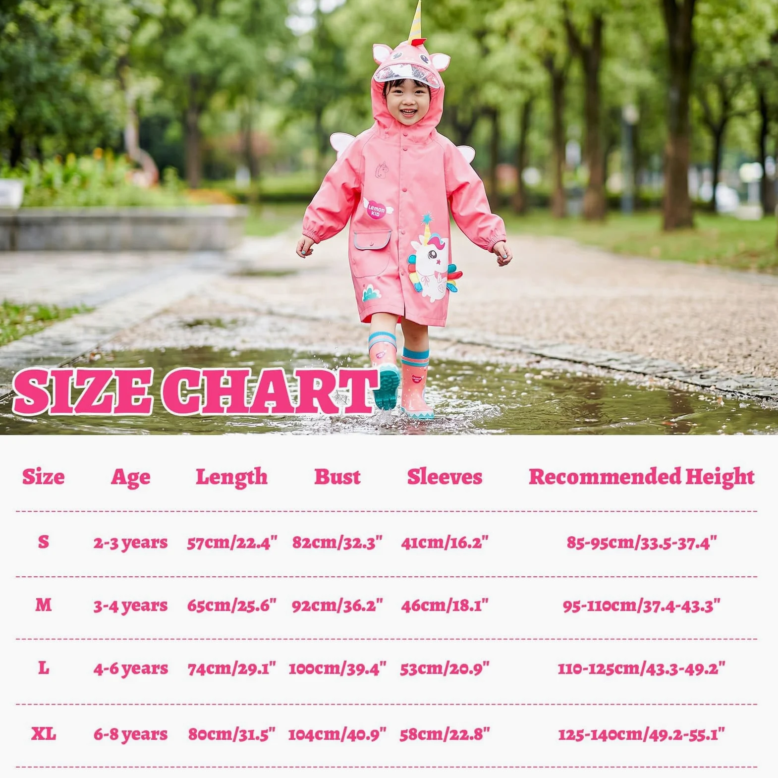 JinBei Poncho de pluie imperméable pour enfants - Cape à capuche - Respirant - Léger - Facile à sécher - Motif dessin animé 3D - Vêtements de pluie pour enfants filles garçons de 2 à 8 ans