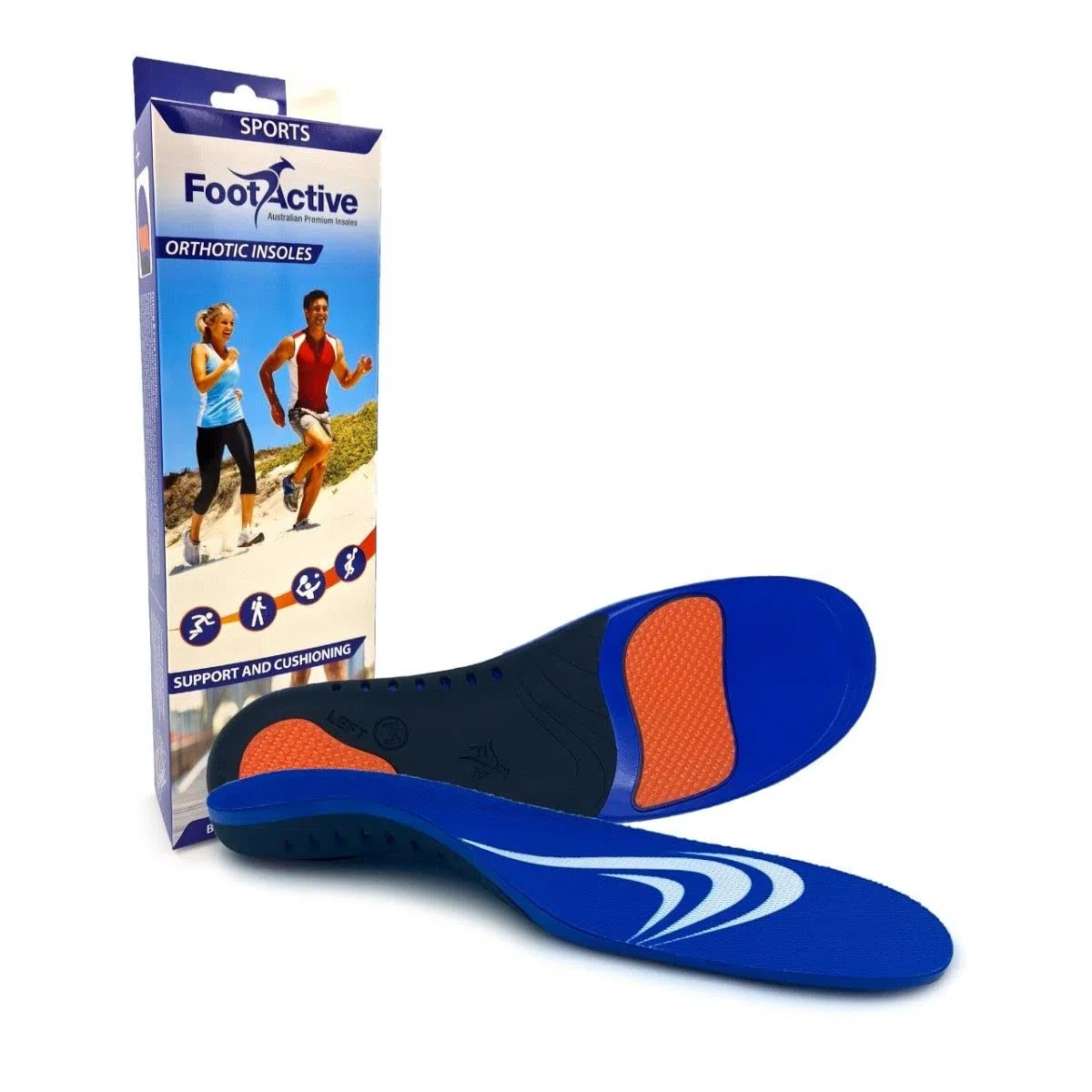 FootActive SPORTS semelles orthopédiques avancées à haute intensité pour les sports, l'athlétisme, les loisirs, le travail et le jeu. Maximum de confort et d’Absorption de choc BLEU XS (36/38 EU)