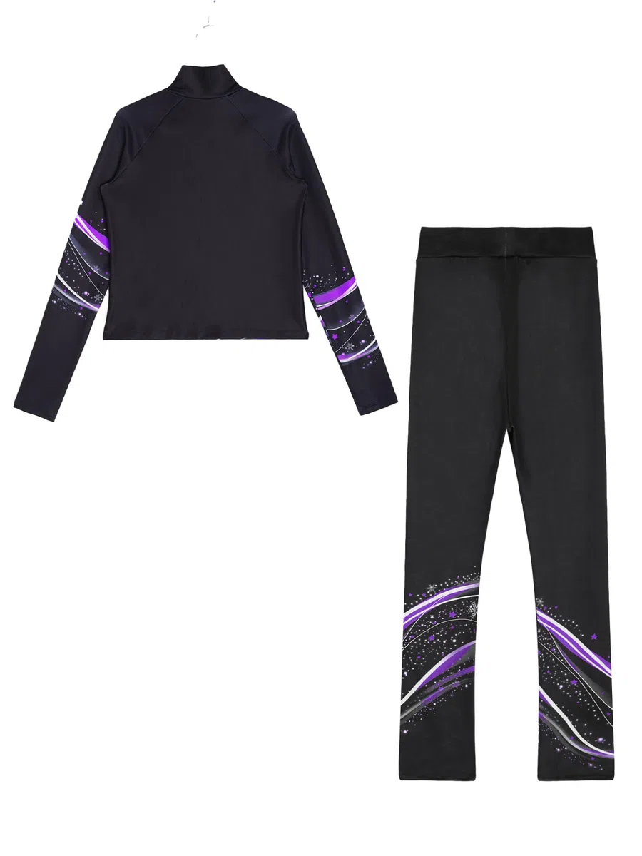 Choomomo 2PCS Enfant Fille Tenue de Patinage Artistique Ensembles Haut Veste et Pantalon Collant Legging Justaucorps Gymnastique Tenue Patinage sur Glace 5-16 Ans