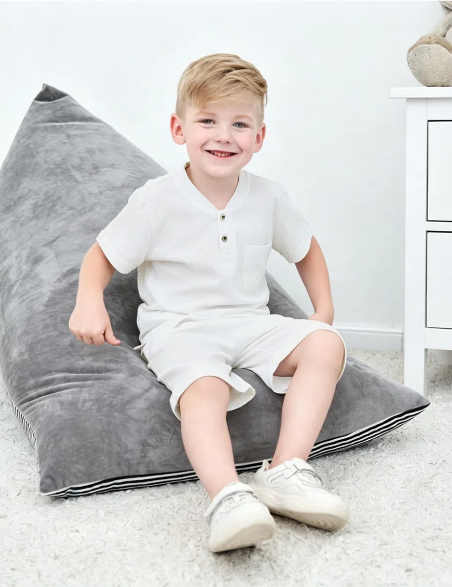 BINIDUCKLING Ensemble 2 pièces pour garçon avec col Henley et short - En coton et lin - Pour enfants de 4 à 14 ans