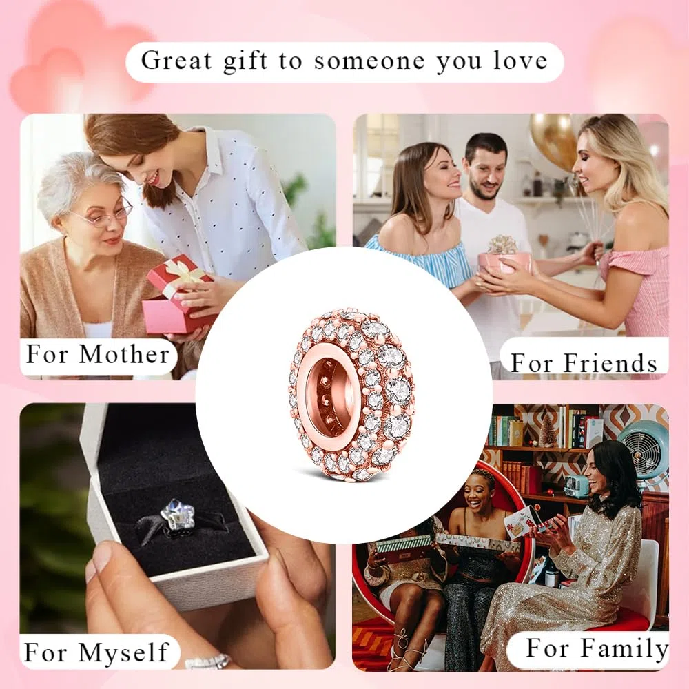 KEQ Breloque à clip en argent sterling 925 avec zircone cubique 5A pour bracelet et collier - Cadeau de Noël, fête des mères pour femme