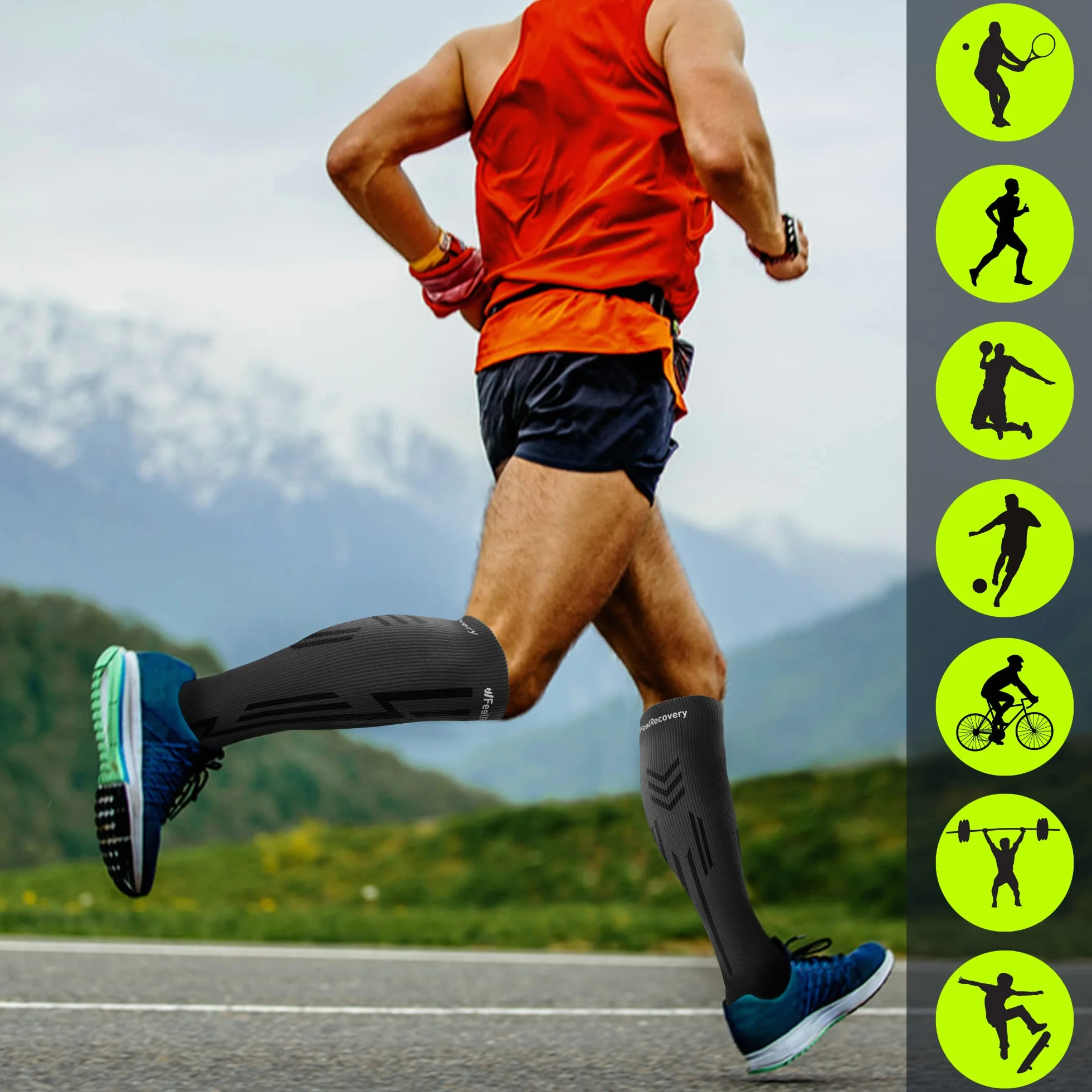 Bas de Contention Homme & Femme (1 Paire) - Chaussettes Compression Sport, Running, Ski, Athlétisme - Manchons Contention Voyage, Travail & Récupération - Chaussettes Longues Respirantes Laine Mérinos