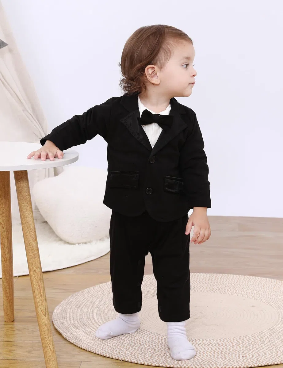 mintgreen Barboteuse pour Bébé Garçon Gentleman, Ensemble de Costume 2 Pièces Tenue de Mariage avec Manteau, 6-24 mois
