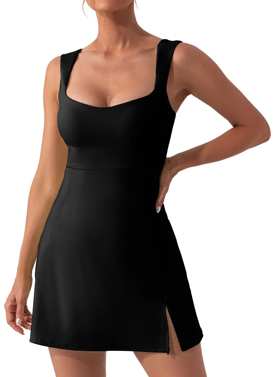 SEAUR Robe de Tennis Femme Robe de Golf sans Manches Femme Été Robe de Sport Moulante Couleur Unie Yoga Gym Fille L