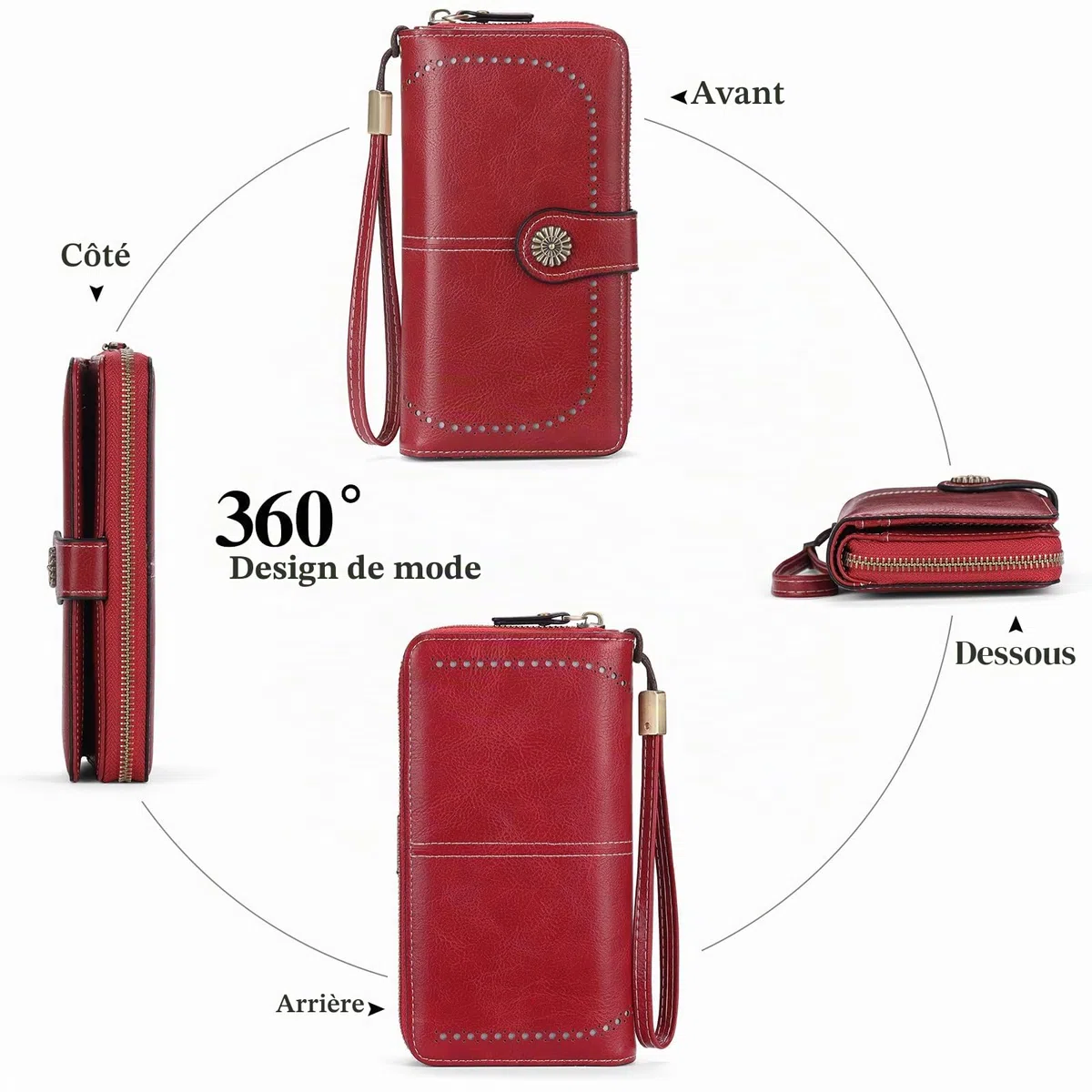 GOIACII Portefeuille Femmes en Cuir Grande Capacite Porte Monnaie RFID Blocage avec Chequier 13 Emplacements pour Cartes et Bracelet