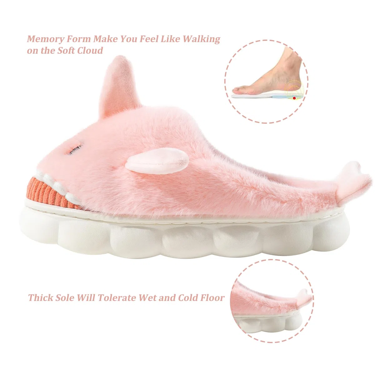 Chausson Femme Requin/Vache Pantoufle Homme Hiver Doublure Antidérapant Fourrure Chausson Maison Mémoire Mousse Slippers