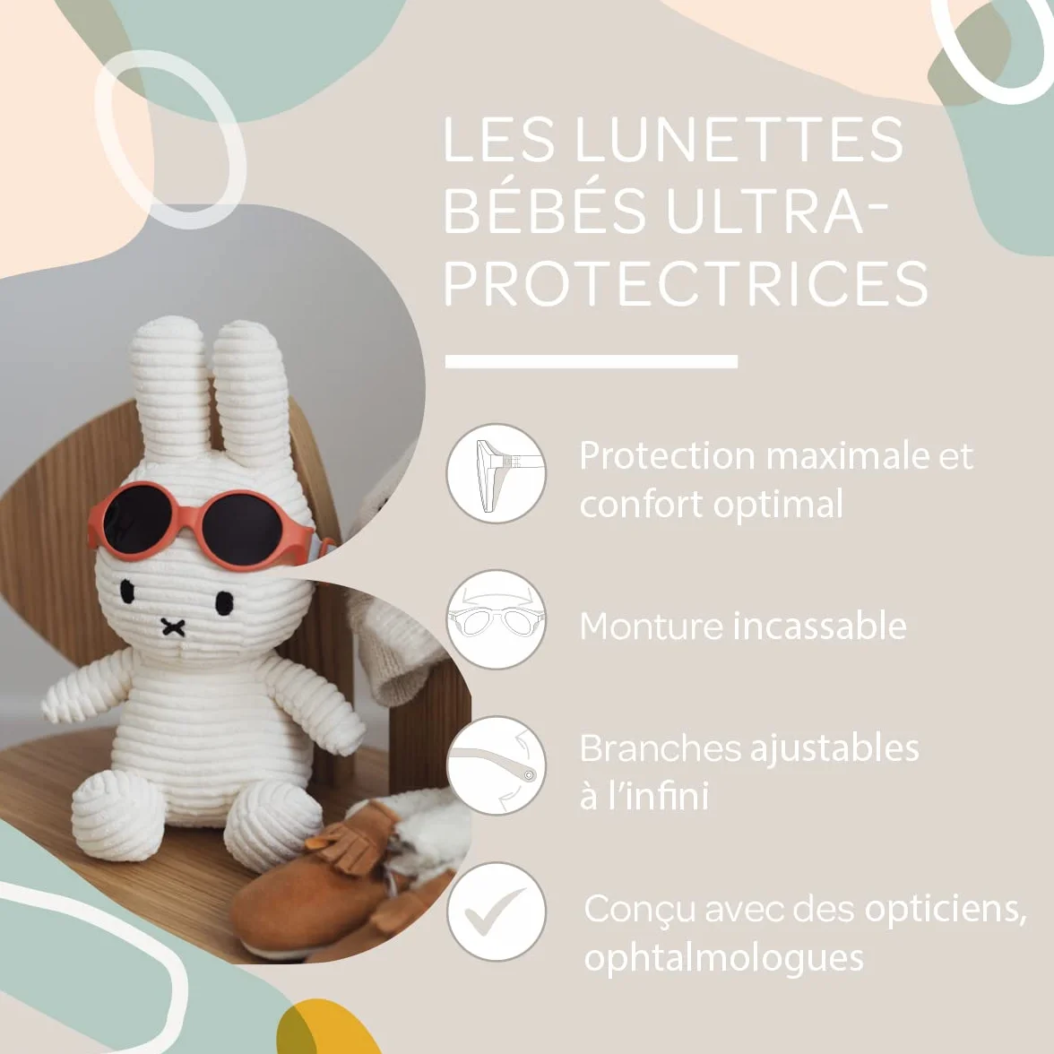 Béaba, Lunettes de soleil pour bébé 0-9 mois, Protection 100% UV - CAT 4, Protection Latérale, Confort Optimal, Bandeau élastique ajustable, Rose dragée