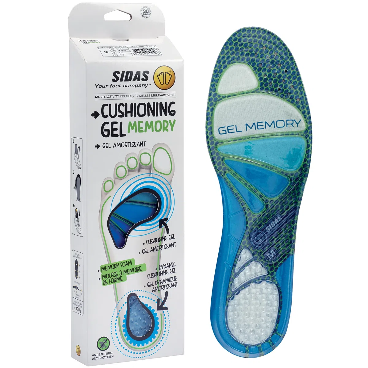 Sidas - Semelles en gel à mémoire de forme - Cushioning Gel Memory - Absorption des chocs - Confort et Soulage le pied tout au long de la journée - Semelles pour chaussures homme et femme