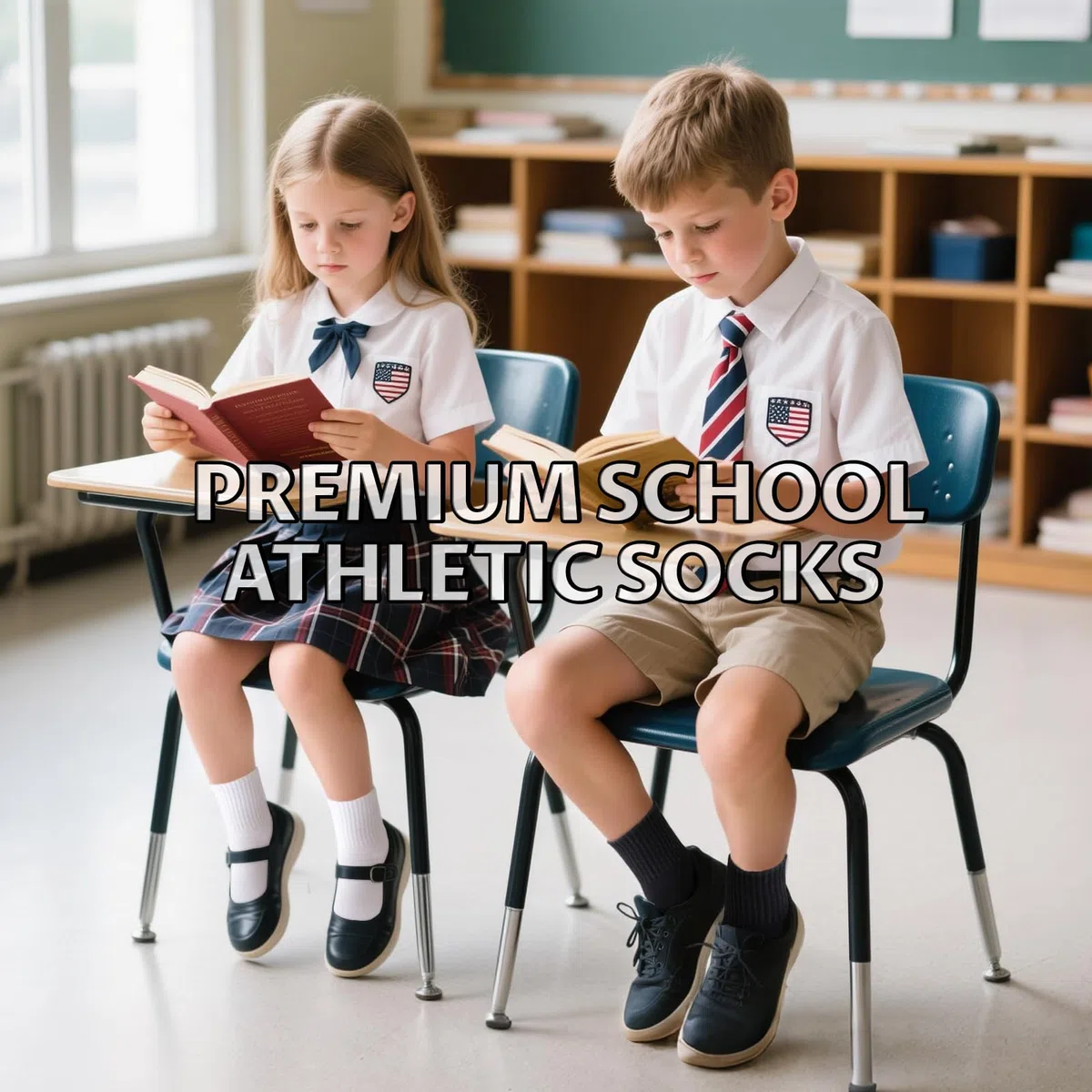 Lot de 6 paires de chaussettes athlétiques en coton sans couture pour uniforme scolaire