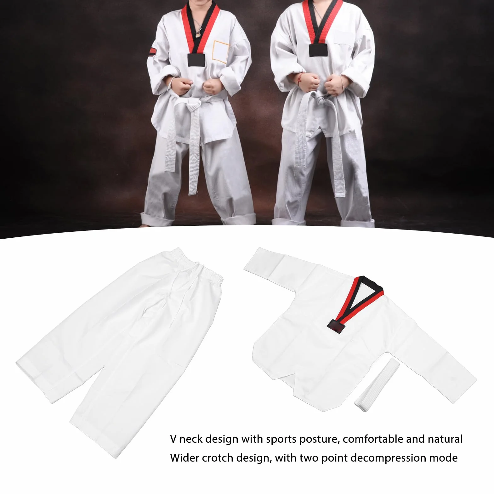 Combinaison de Taekwondo, Taille 136 à 146cm Uniforme d'entraînement de Taekwondo Confortable et Respirant Combinaison Dobok Uniforme d'entraînement d'étudiant léger pour Les enfan