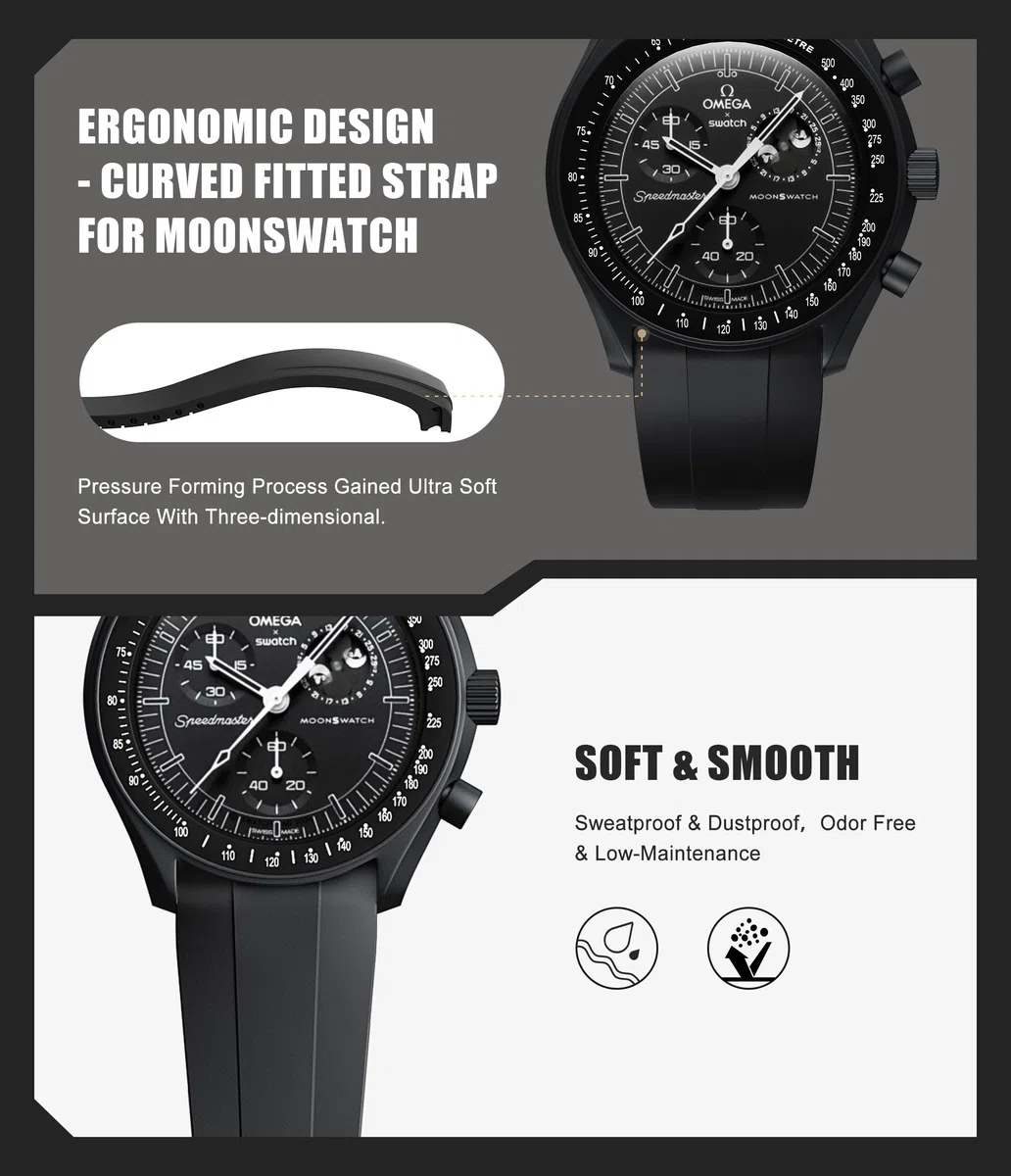 Bracelet de rechange en silicone souple et incurvé pour montre Moonswatch, Omega X, Swatch Speedmaster Moonswatch, 20 mm, pour montre Moonswatch, homme et femme