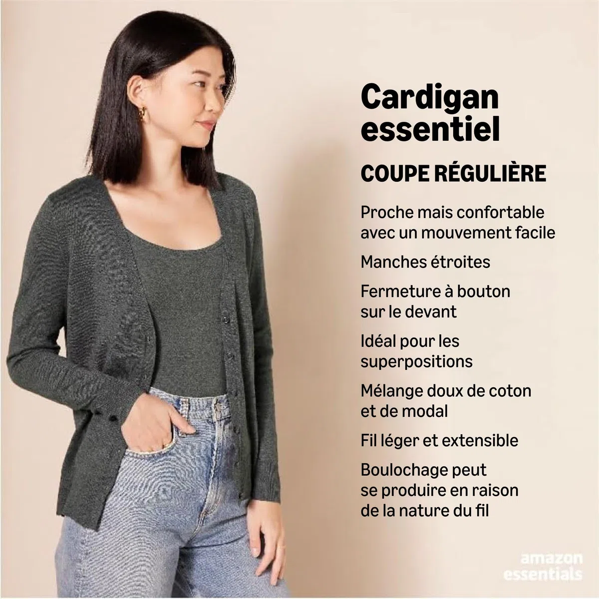 Amazon Essentials Pull Cardigan Léger Femme