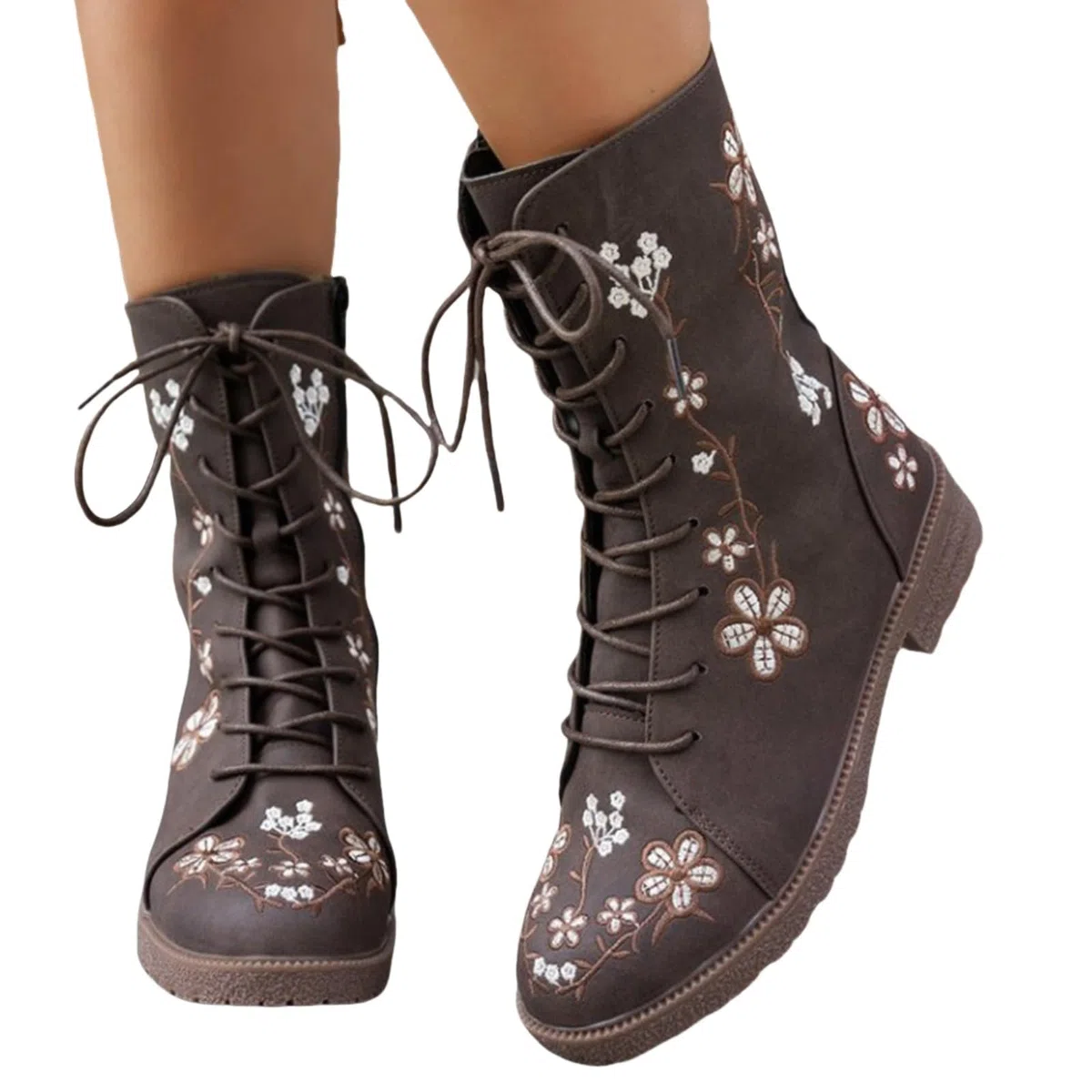 Bottines pour femme - En cuir - Élégantes - Avec fermeture éclair - Pour l'automne et l'hiver - Imprimé floral