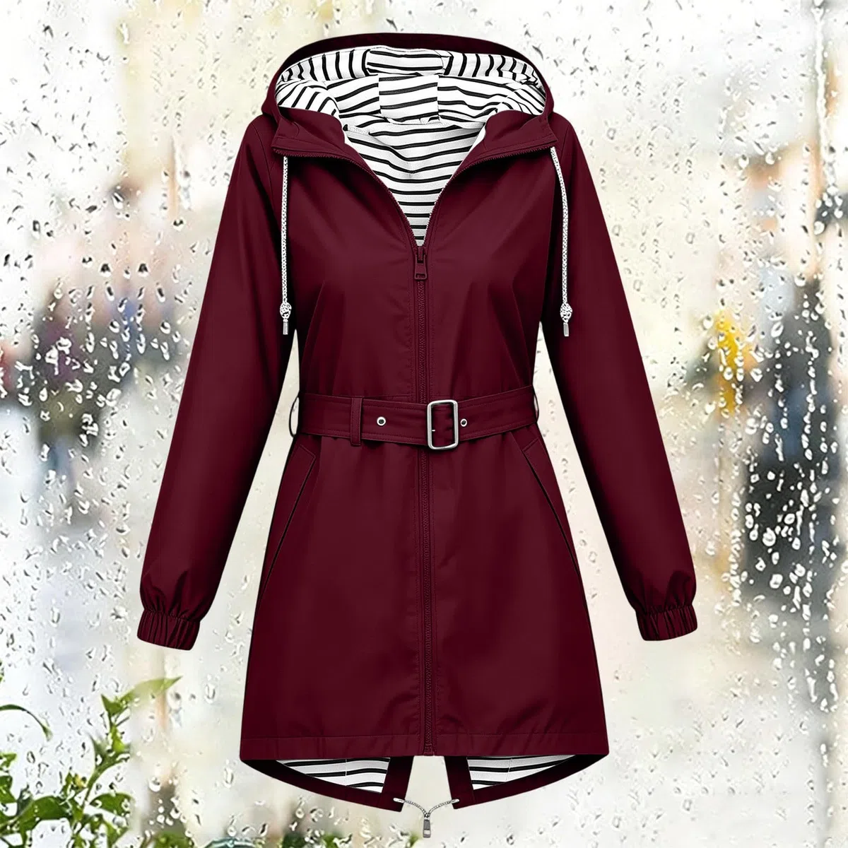 Générique Veste Imperméable Femme,Ciré Veste À Capuche Légère Coupe-Vent Respirant,Manteau De Pluie Mi-Saison Fermeture Éclair Chic Et Élégant,Blouson De Plein Air Randonnée Quotidien Voyages
