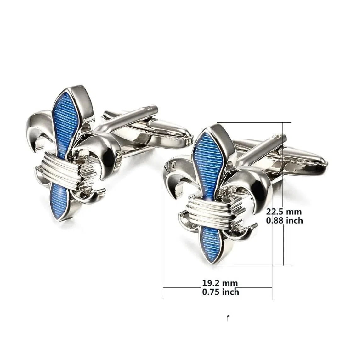 Bouton de Manchette Homme | Boutons de Manchette Fleur de Lys Bleu | Cadeau pour Homme | Chemise Hommes Mariage Fêtes et Anniversaires
