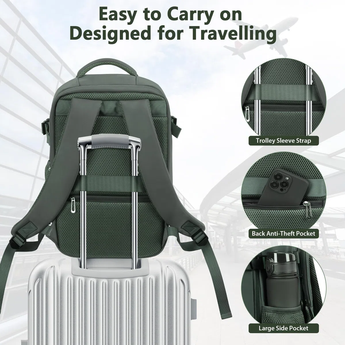 OTAHGK Bagage Cabine 40x20x25 pour Ryanair Sac à Dos de Voyage Bagage à Main Avion Sac à Main sous Le Siège Valise Sac Ordinateur Portable avec Port de Charge USB