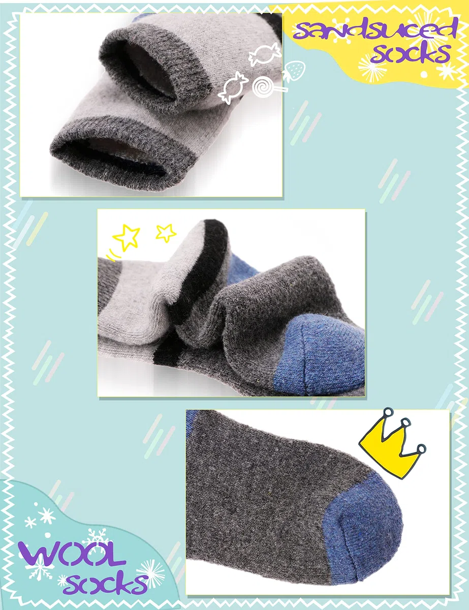 Sandsuced 6 Paires Chaussettes Chaudes Enfant en Laine Mérinos,Chaussettes épaisses Hiver Thermique pour Garçon Fille 22-34