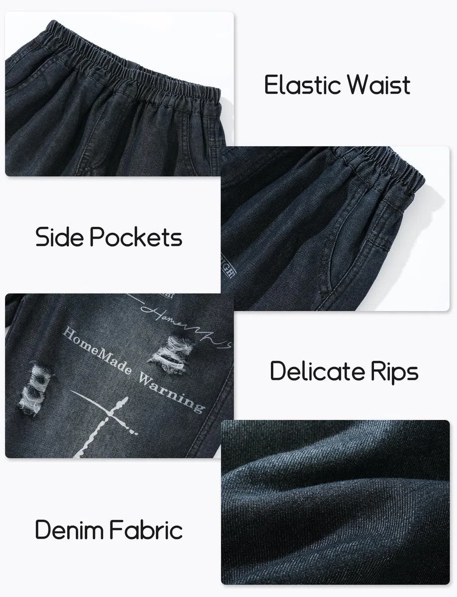 Happy Cherry Shorts Jean Garçon Jorts Enfant Coupe Large Classique Bermuda Baggy Taille Élastique Y2K Streetwear Doux Respirant Skate École 5-15 Ans