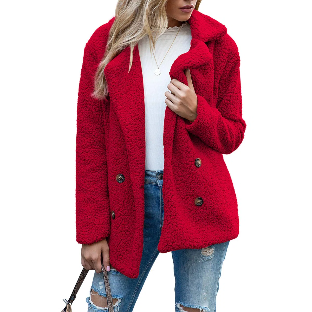 Boutons d'automne Et d'hiver, Revers, Cardigan en Molleton Ample, Manteau De Laine GâTeau De Mouton Femmes, Vestes, Hauts