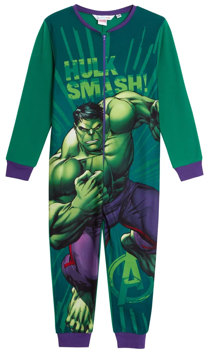 Marvel The Incredible Hulk Combinaison pyjama en polaire pour garçon avec fermeture éclair