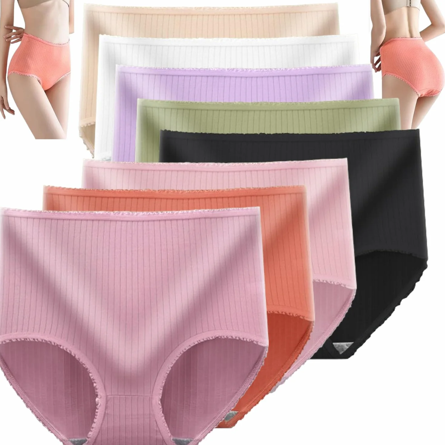 ALACEG Lot de 8 Culottes Anti-Fuite Taille Haute améliorées, Culottes Vicsecrets Absorbant l'humidité, Slips Grande Taille (8 PCS-A,XXL)