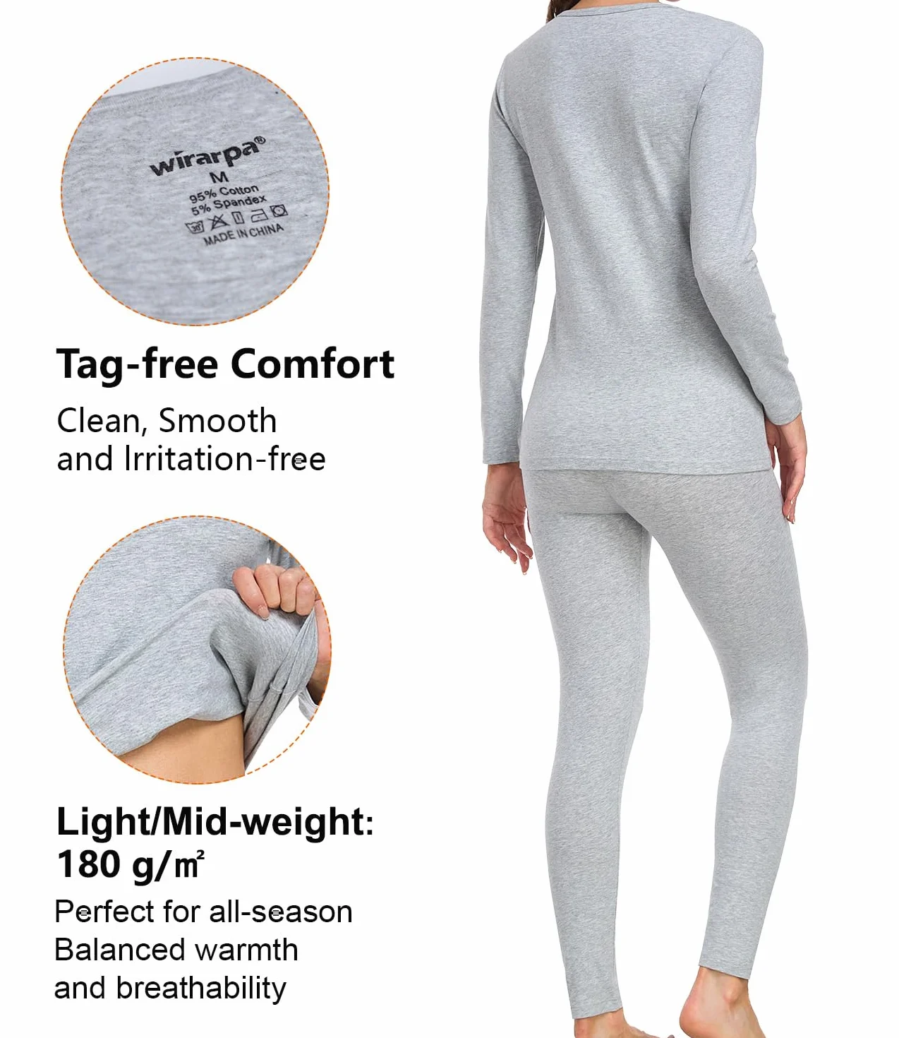 wirarpa sous Vetement Thermique Femme Légers Ensemble Haut Manches Longues et Pantalon