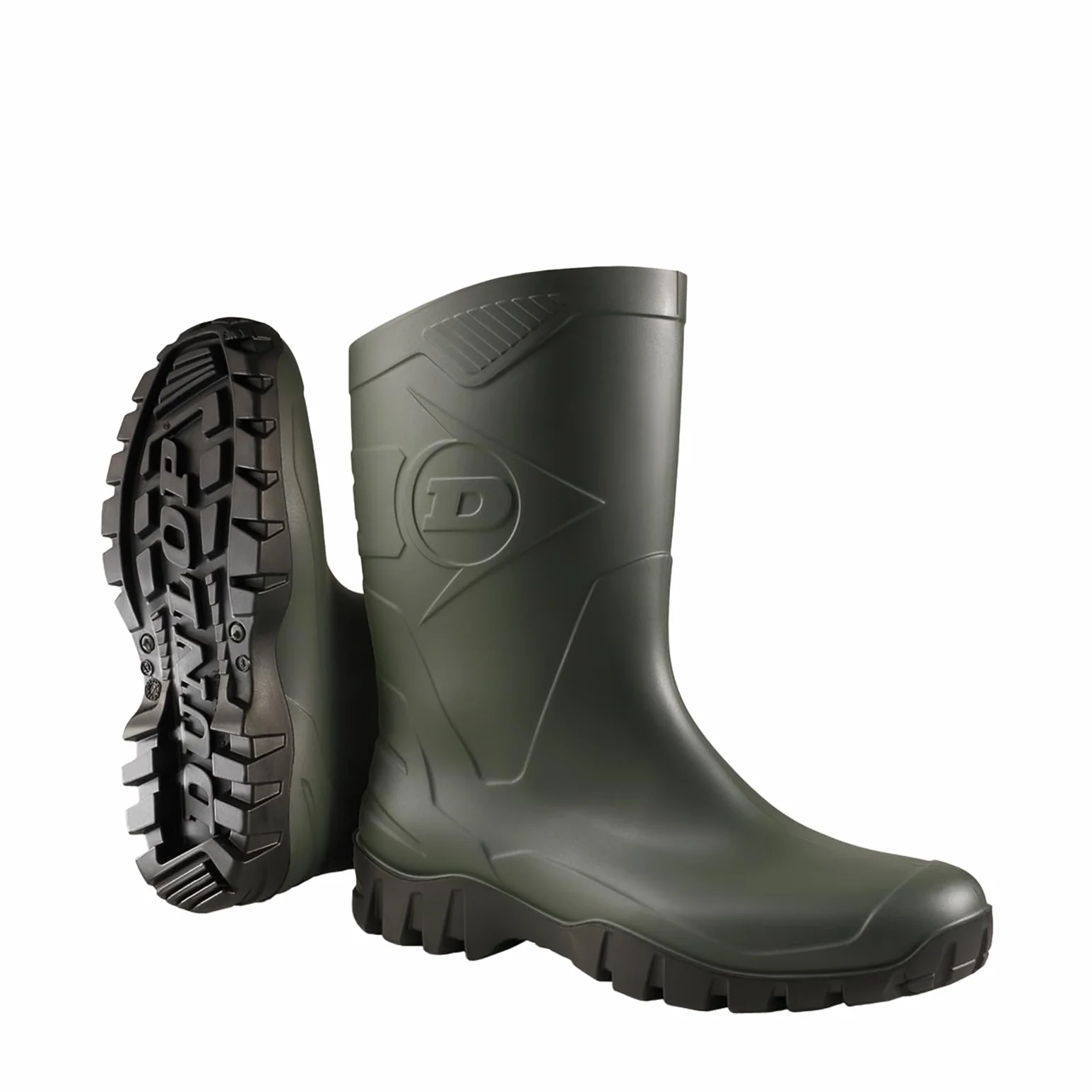 DUNLOP Dee – Bottes de pluie pour hommes et femmes - Bottes en caoutchouc - imperméables - court - Bout souple – PVC - Léger - Pêche – Vert – Pointures 37 à 47