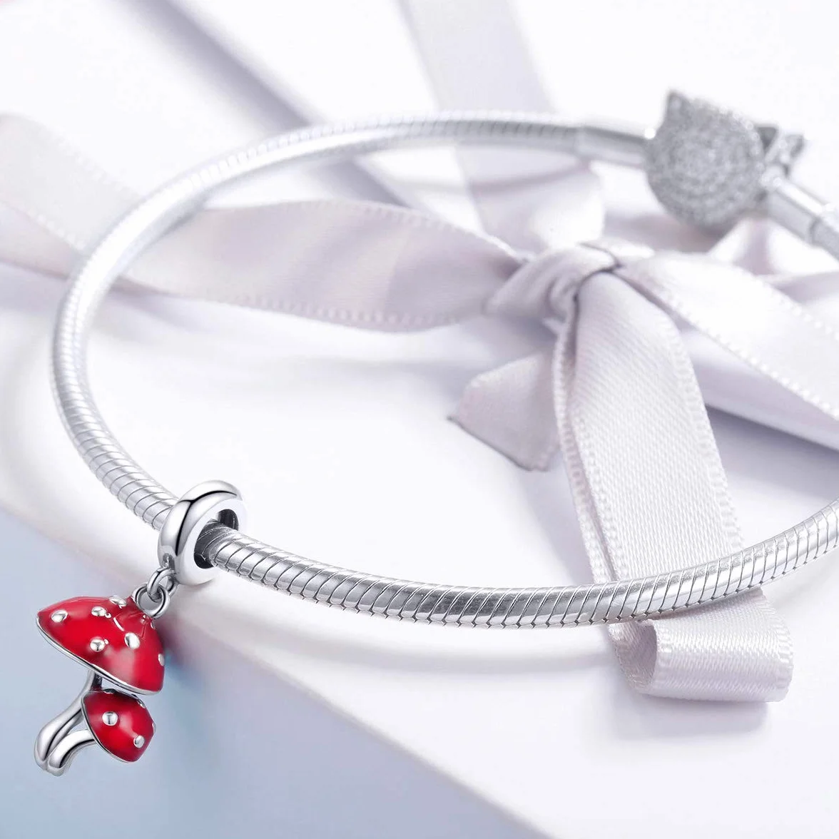 NewL Pendentif en argent sterling 925 émaillé rouge champignon pour bracelets et colliers, Argent sterling Métal Argent
