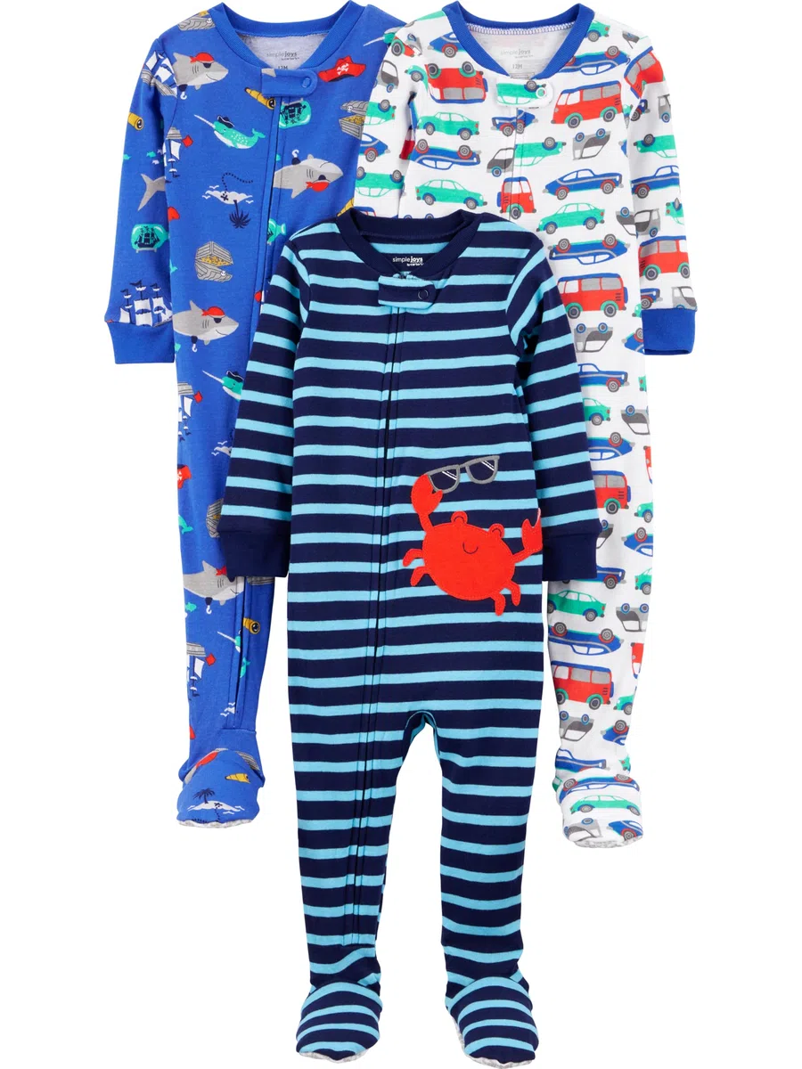 Simple Joys by Carter's 3-Pack Snug Fit Footed Cotton Pajamas Ensemble de Pijama Bébé garçon (Lot de 3)