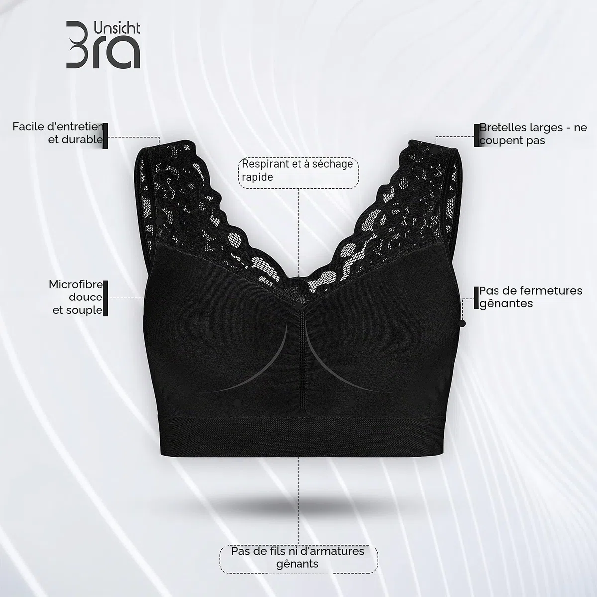UnsichtBra Lot de 3 bustiers, avec dentelle fine, soutien-gorge pour femme, sans armatures, doux, brassière d'allaitement pour dormir