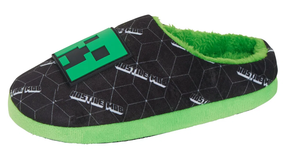 Minecraft Chaussons pour garçons Enfants Creeper Gaming Mules à Dos Ouvert à Enfiler Noir