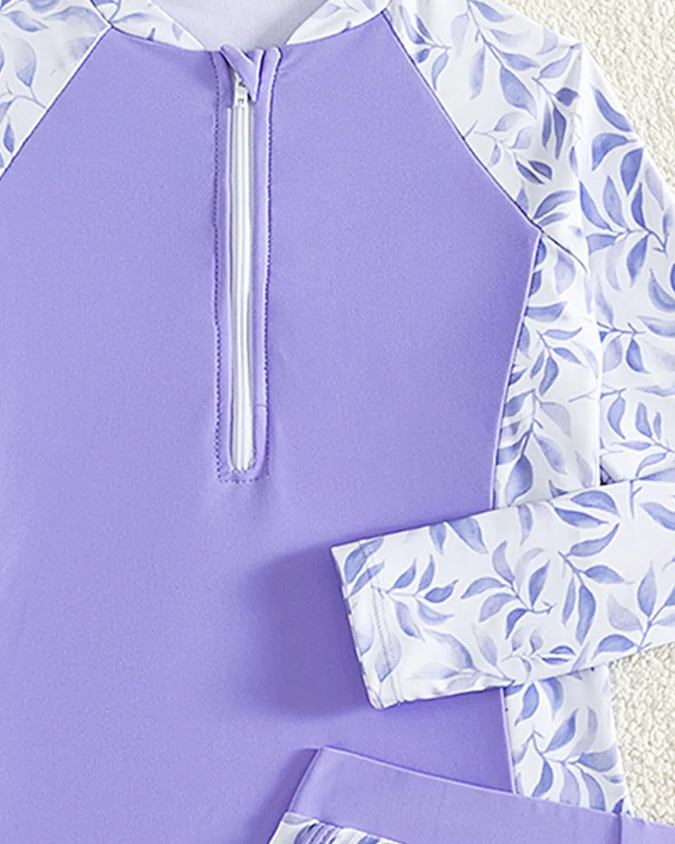 Maillot de Bain Enfant Fille Tankini 8-13 Ans, Ensemble Maillot Anti UV Enfant avec Manches Longues et Short, Maillot de Bain 2 Pieces Ado Fille