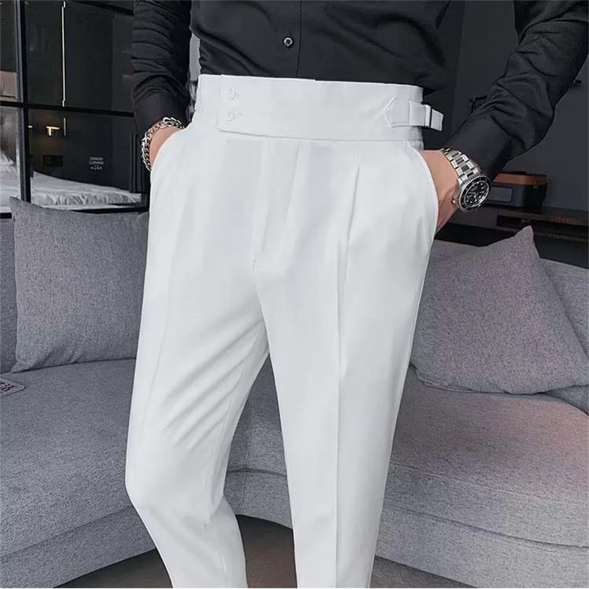 Slim Fit Small Foot Taille Haute Uni Pantalon de costume d'affaires avec jambe droite