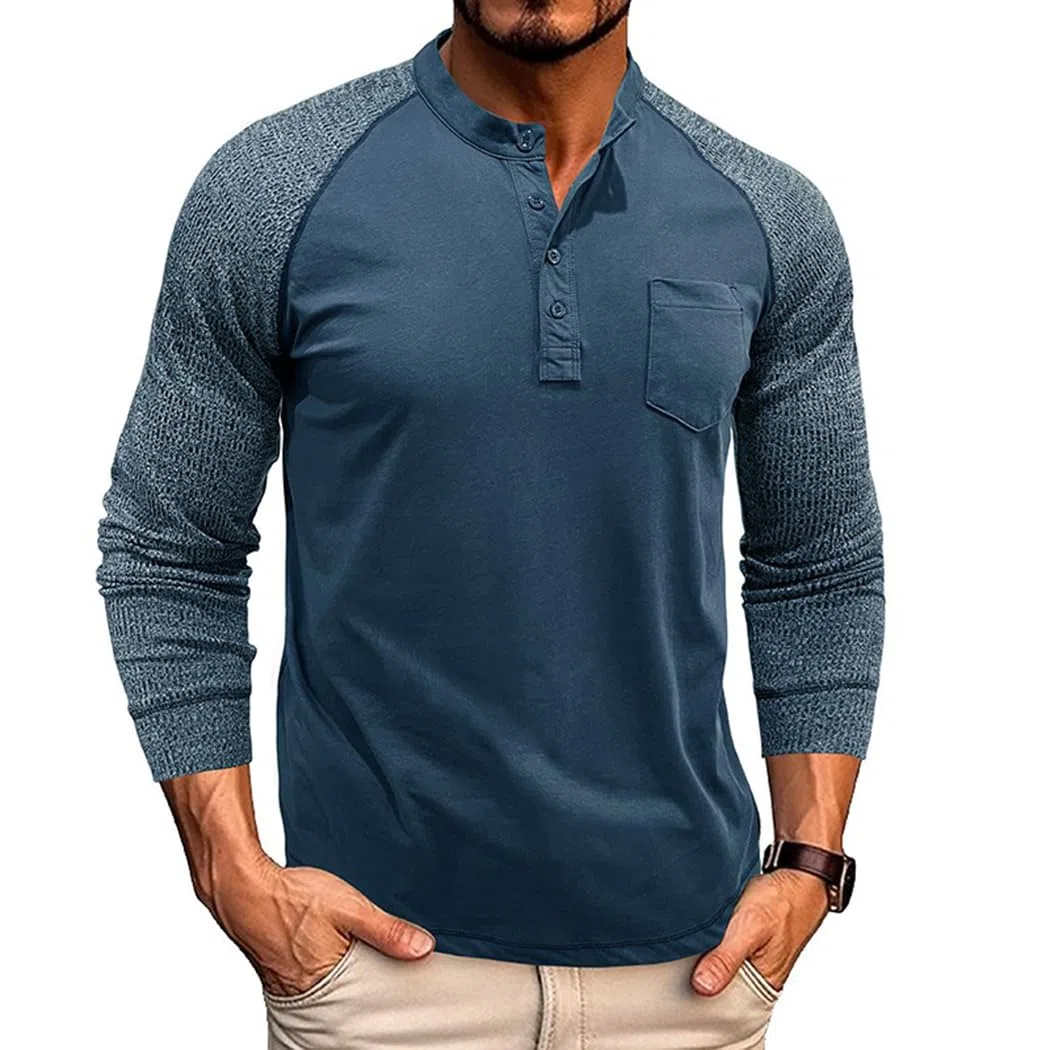 Henley T-Shirts pour Hommes Chemises à Manches Longues Détendu en Forme Tee Shirt Décontracté Homme Douce et Confortable CS44