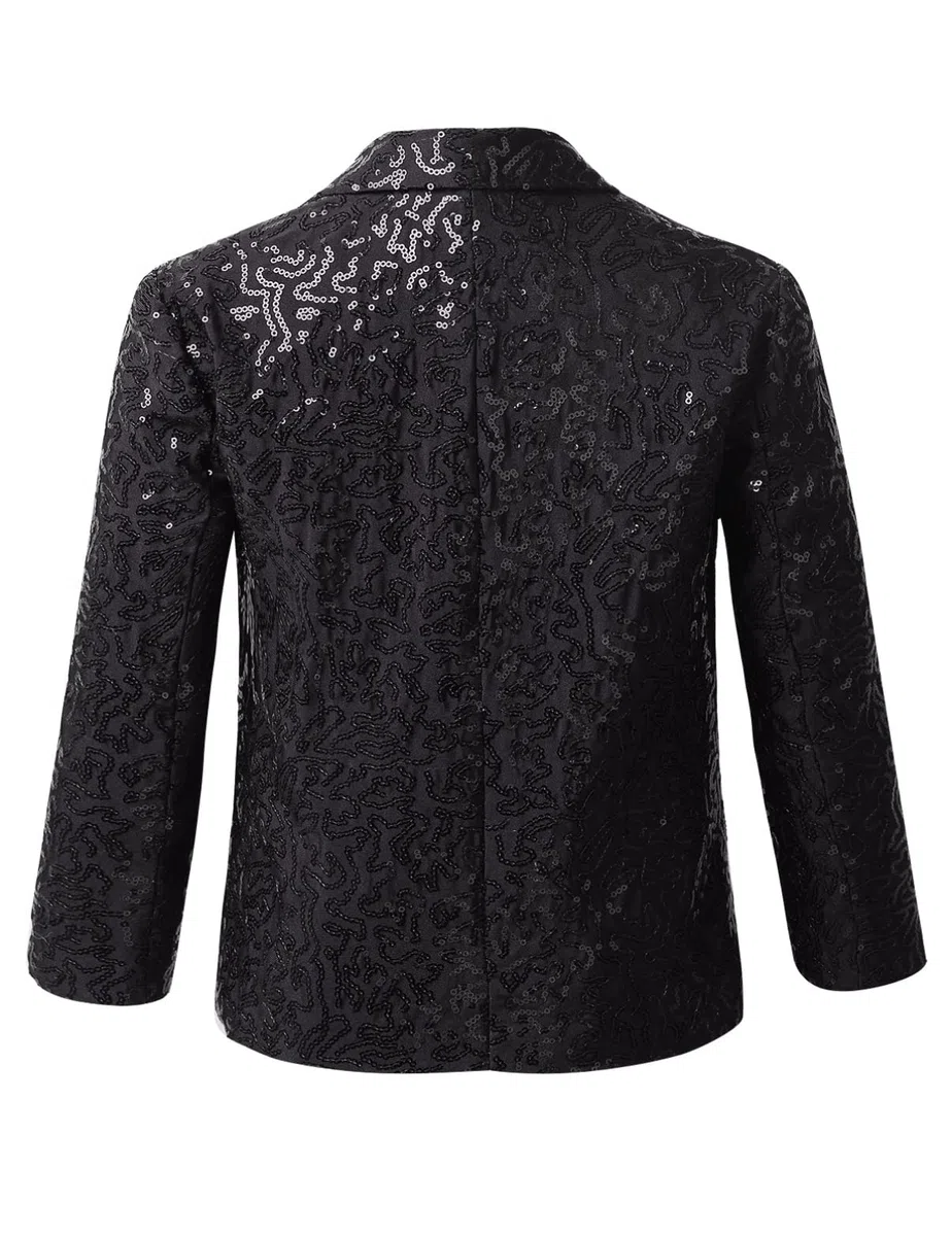 inhzoy Enfant Garçon Costume Paillette de Mariage Manches Longues Élégant Sequin Blazer Vestons Smoking Banquet Party Formal Gentleman Brillant Costume
