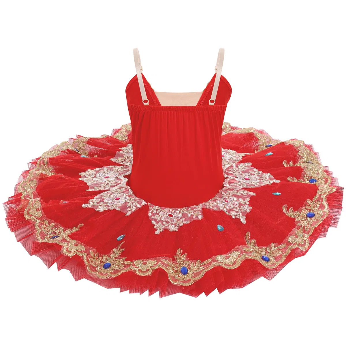 IDOPIP Enfant Fille Costumes de Ballet Danse Tutu Robe Perles Strass Fleurs Broderie Dentelle Cygne Col en V Fines Bretelles
