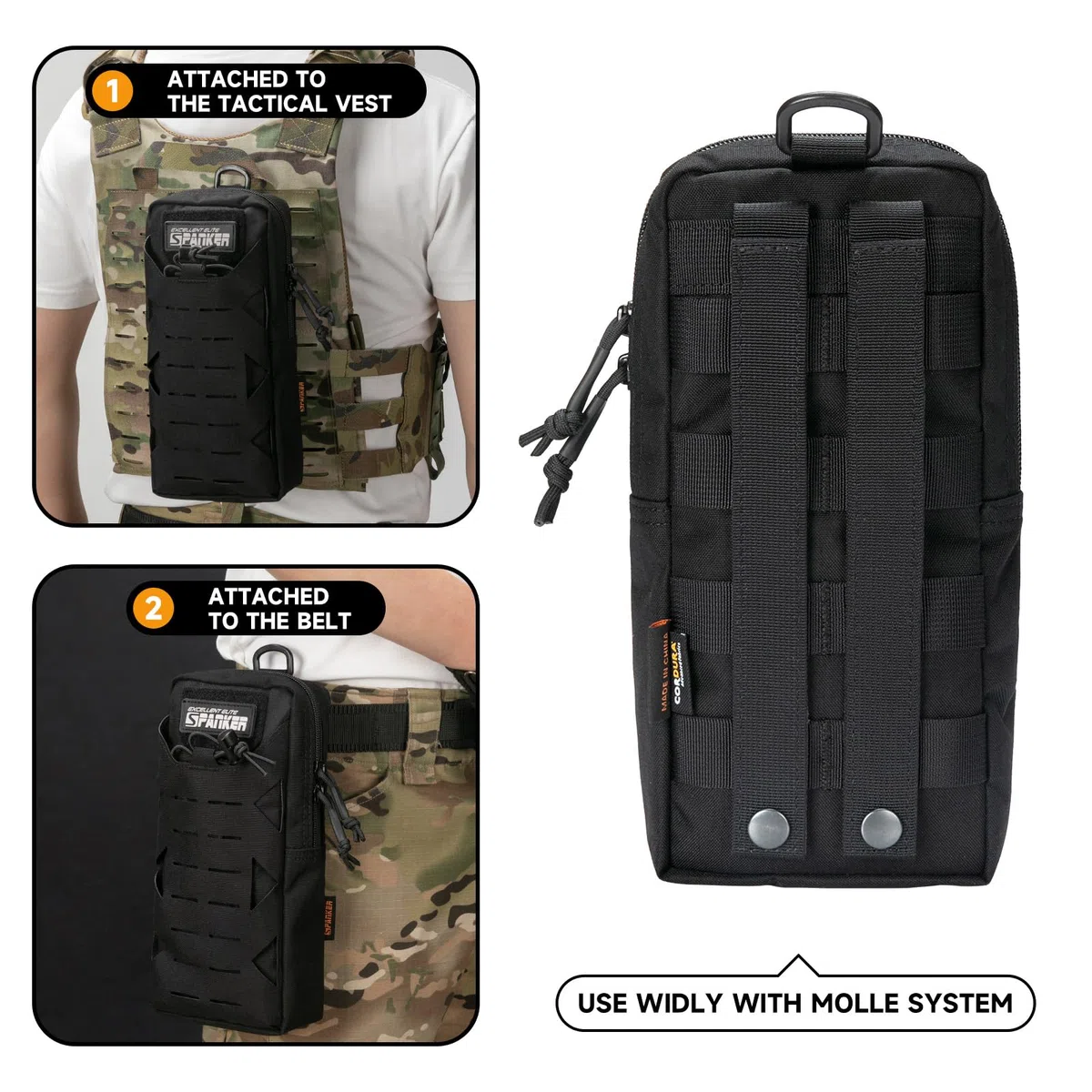 EXCELLENT ELITE SPANKER Pochettes Molle Tactiques Découpées au Laser Sac de Taille Utilitaire Sac EDC Compact, Pochette Utilitaire Militaire