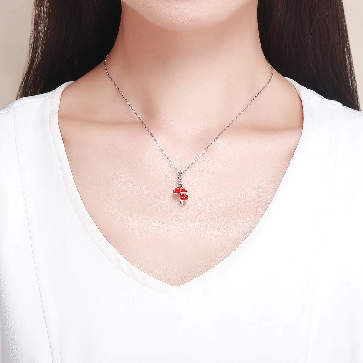 NewL Pendentif en argent sterling 925 émaillé rouge champignon pour bracelets et colliers, Argent sterling Métal Argent