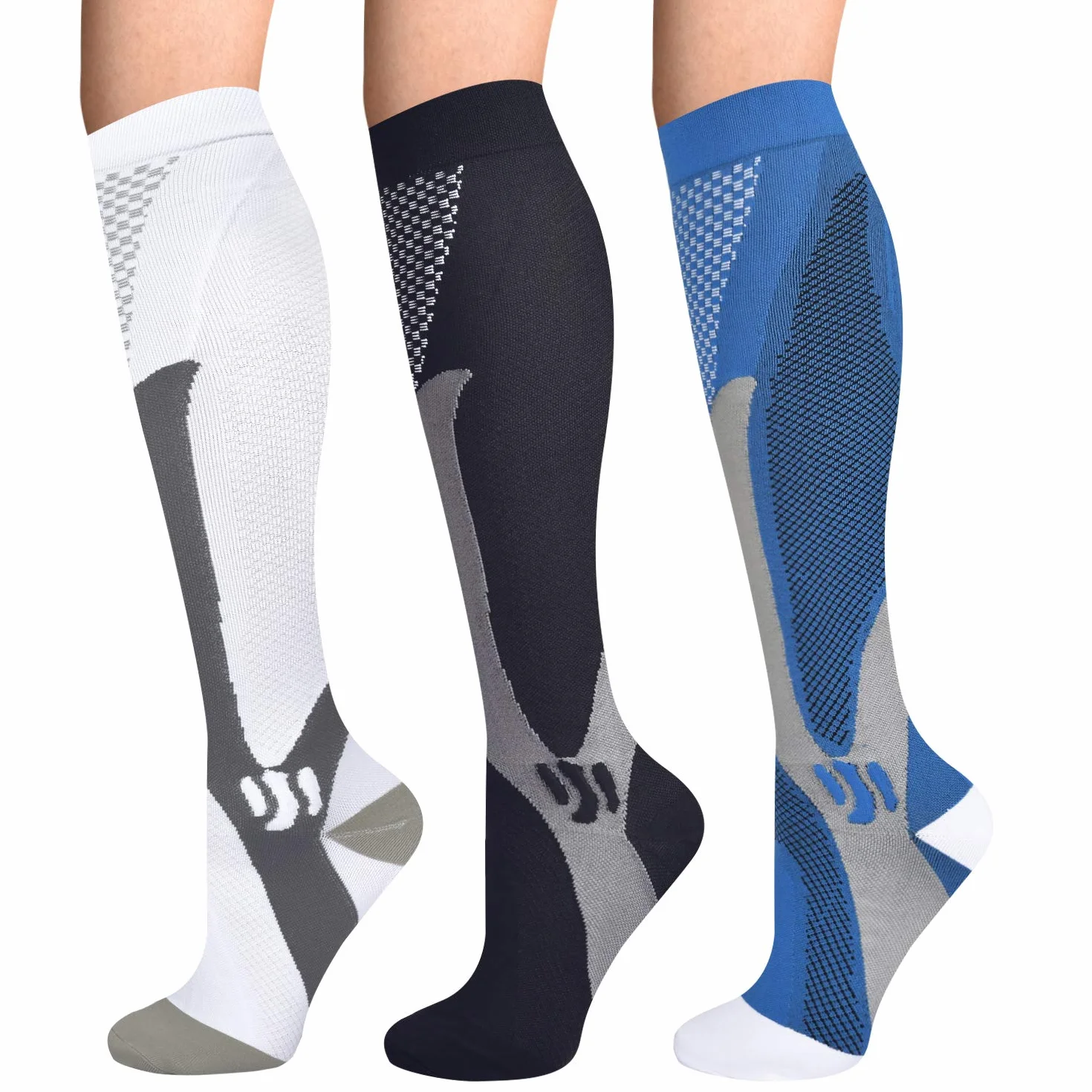 Lot de 3 paires de chaussettes de compression pour homme et femme - 15-25 mmHg - Chaussettes de compression - Chaussettes de compression - Chaussettes de compression - Chaussettes de
