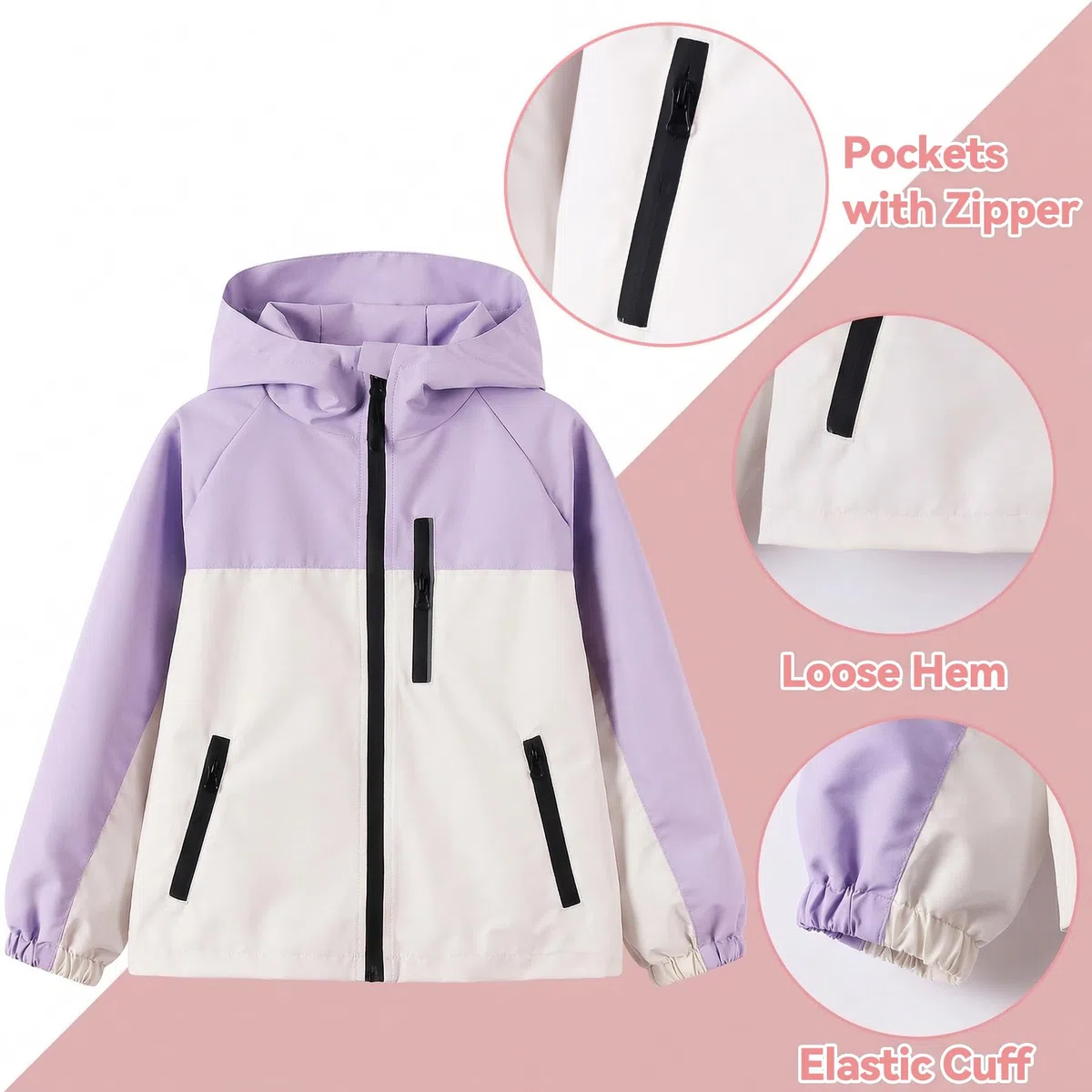 Garçon Filles Manteau Imperméables Outdoor Veste de Pluie Enfant Léger et Coupe-vent Blouson à Capuche Respirant Manteaux Mi-saison Printemps Automne Vêtement pour 5-13 ans