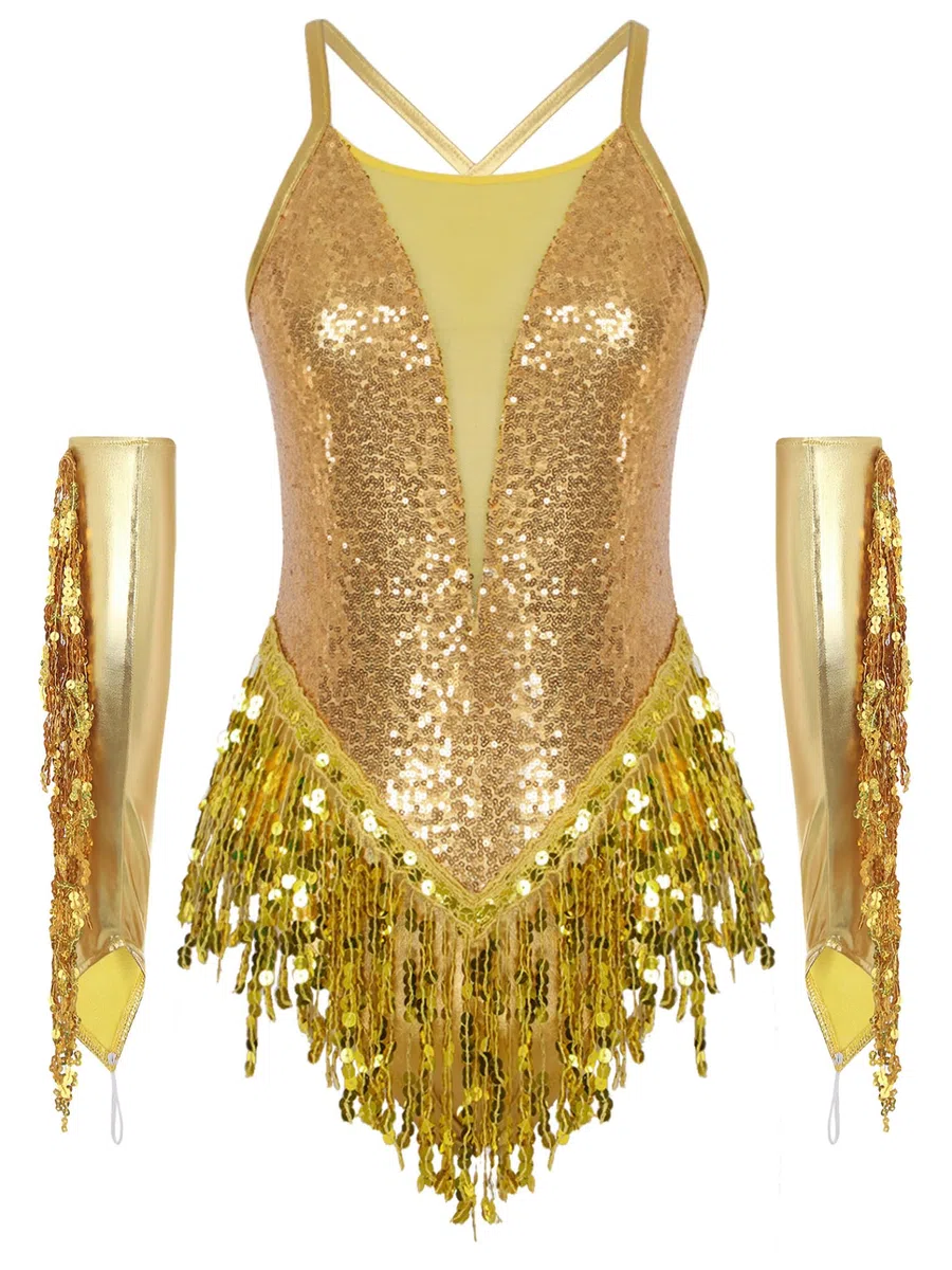 Femme Justaucorps Gymnastique Paillettes Strass Brillant Leotard Tenue Patinage Danse Latine Jazz Spectacle