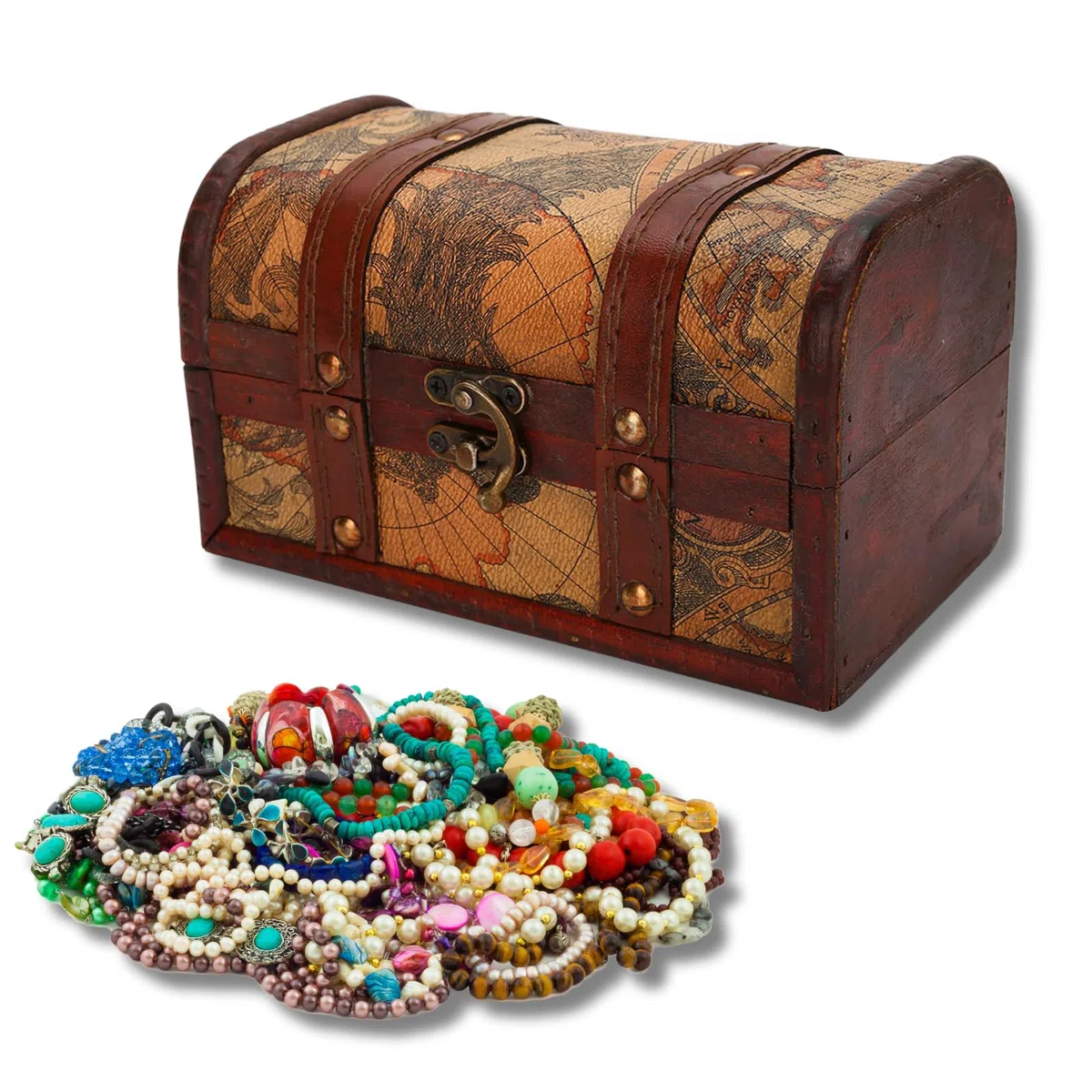 Boîte de Rangement Coffre au Trésor, 18 X 10 X 10 cm Cadenas Boîte de Rangement en Bois Vintage Coffre Au Trésor Antique Bijoux Décoratifs pour Jouets Coffre de Pirate pour Organiser Une Chasse