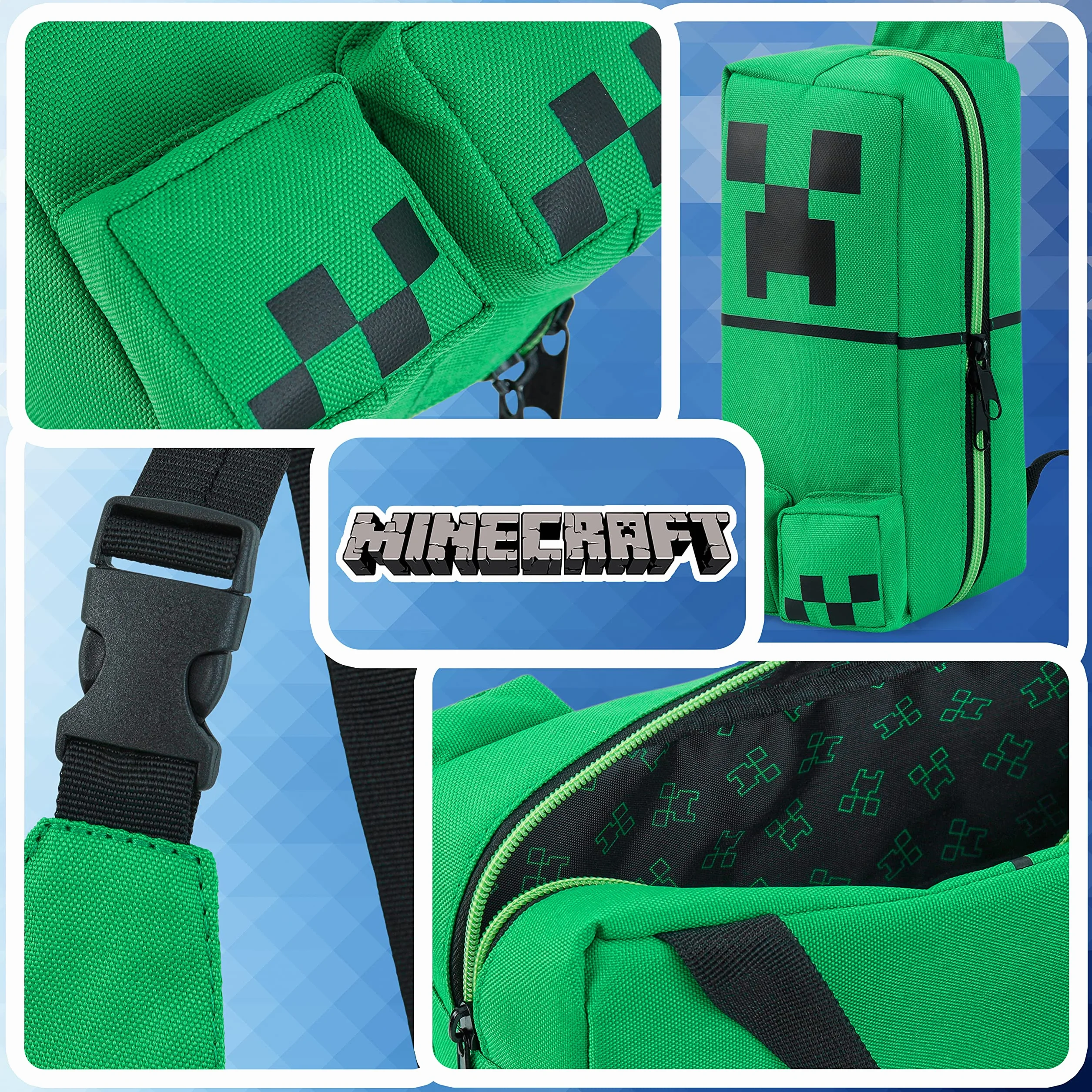 Minecraft Sac Bandouliere pour Garcon Ado, Sac Poitrine avec Sangle Réglable pour Voyage, Argent et Téléphone, Idee Cadeau Gaming Accessoire