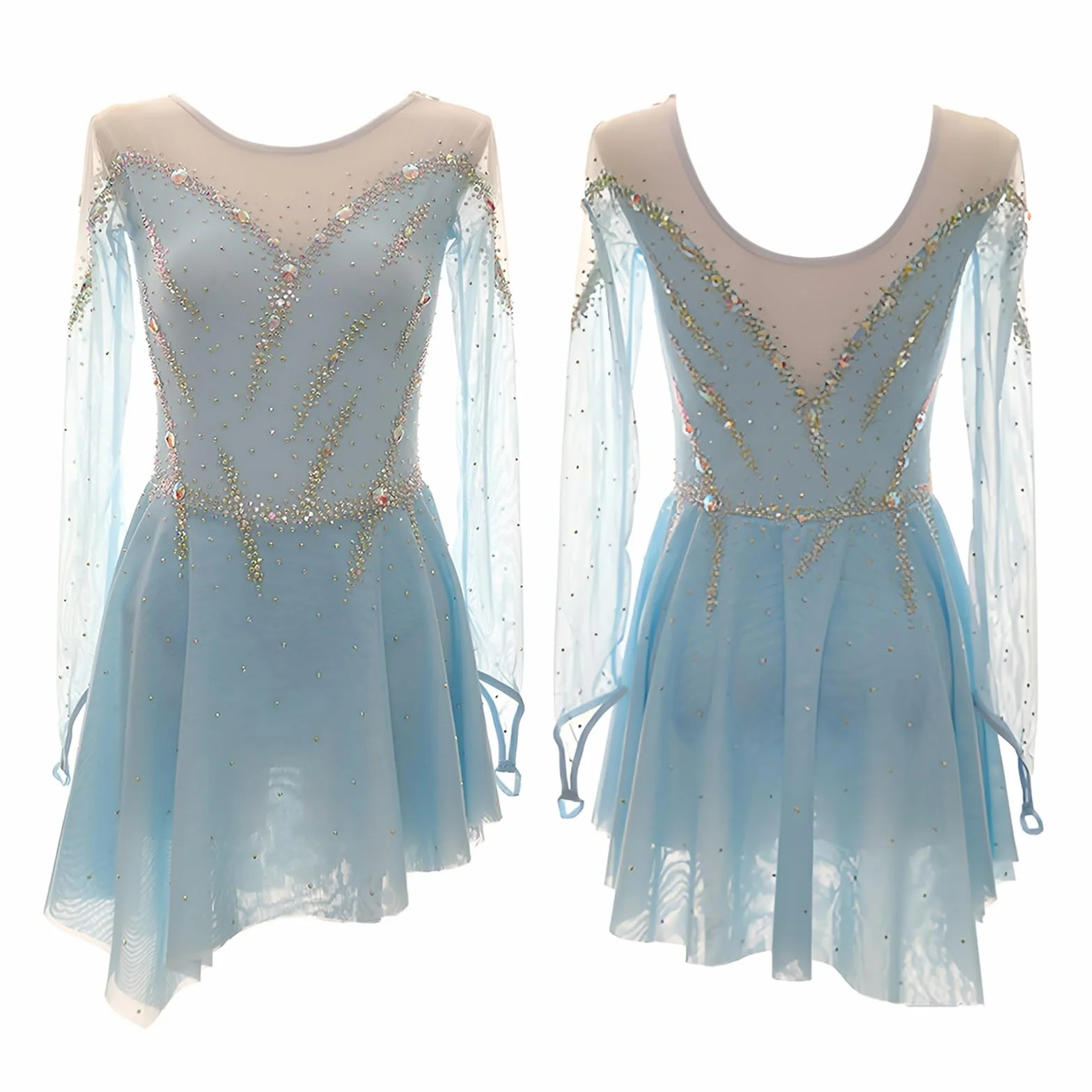 Robe De Patinage Artistique À Manches Longues for Fille, Robe De Patinage Sur Glace Haute Élasticité for Femme Avec Cristaux, Tenue De Danse