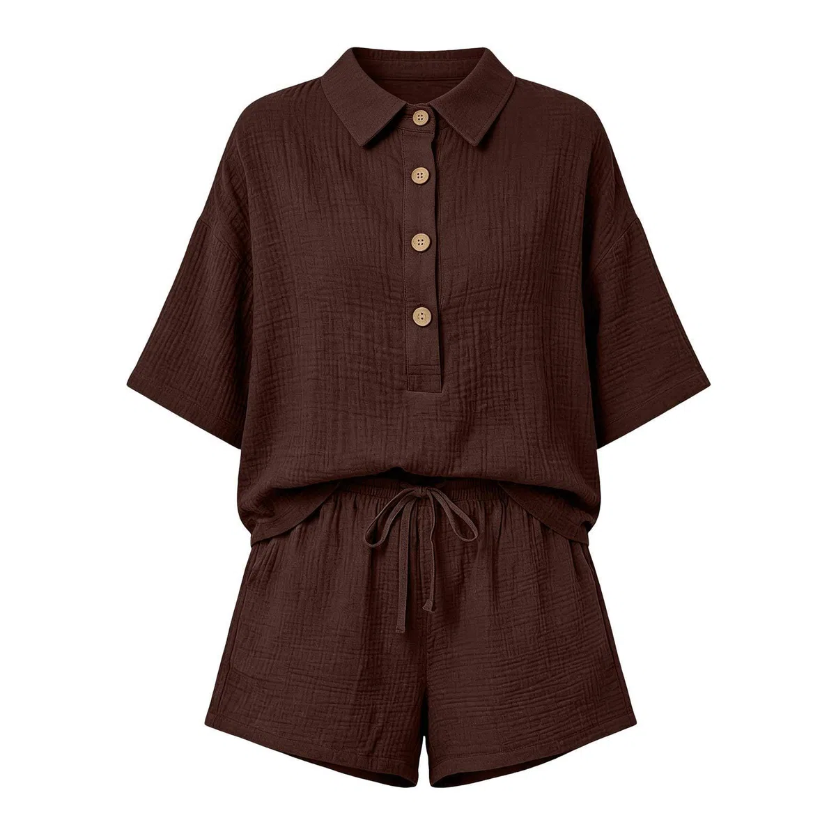 Ensemble d'été décontracté 2 pièces pour femme, chemise à manches courtes et short taille haute texturé froissé